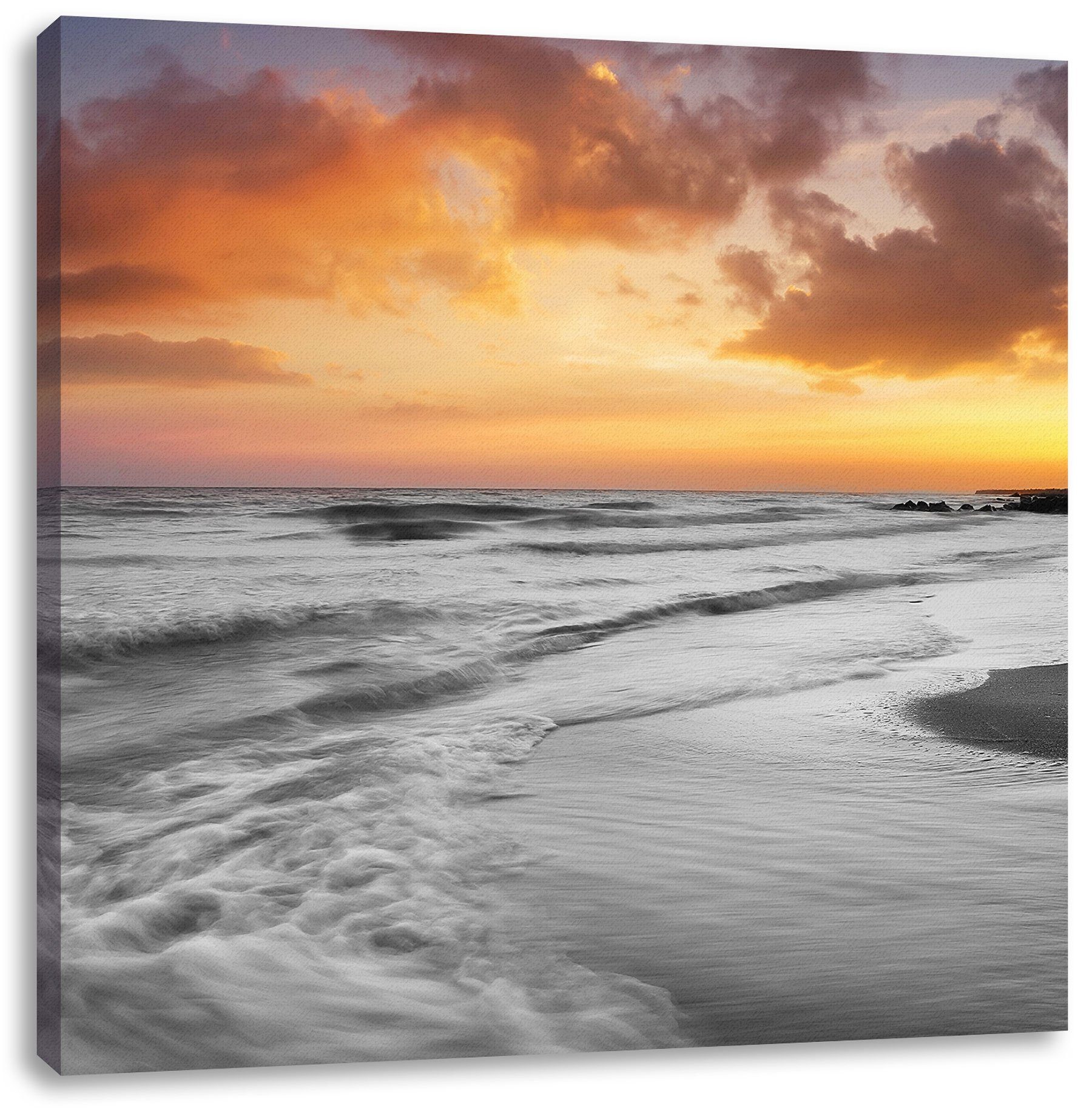 Pixxprint Leinwandbild Strand mit Sonnenuntergang, Strand mit Sonnenuntergang (1 St), Leinwandbild fertig bespannt, inkl. Zackenaufhänger