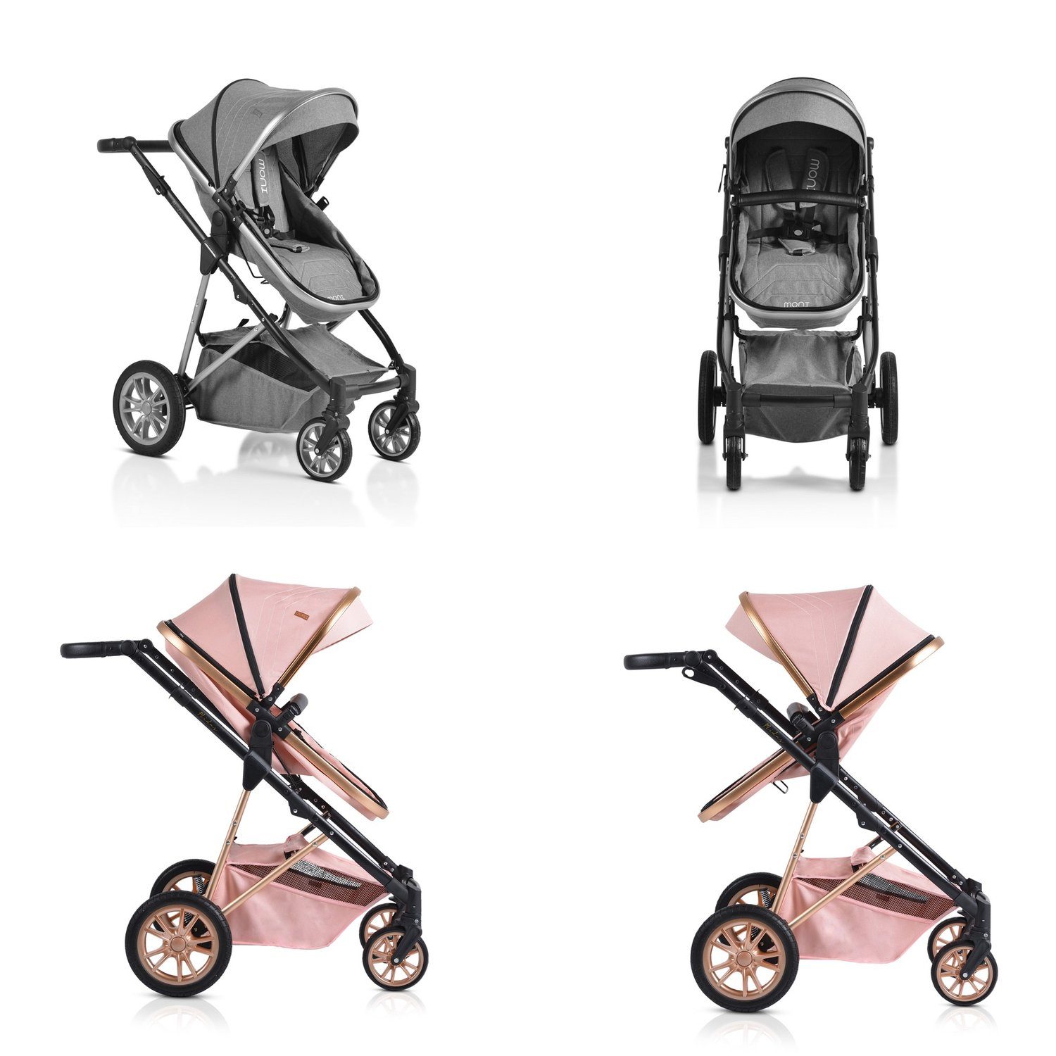 Moni Kombi-Kinderwagen Kinderwagen Midas 3 Sportsitz, Wickeltasche Autositz, 1, Babywanne, in rosa