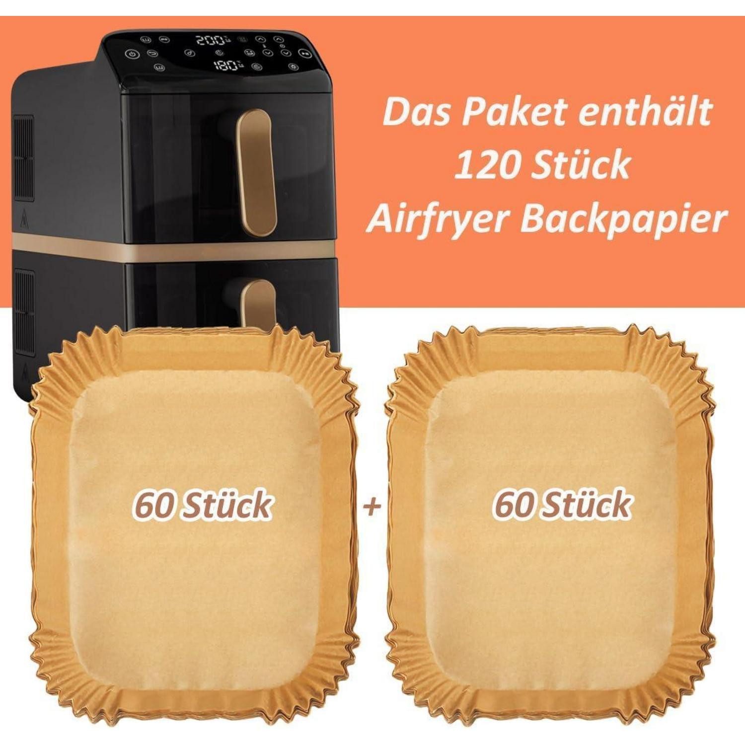 LuxusKollektion Backpapier Airfryer Backpapier 120 Stück 21 x 17 cm antihaft 5 cm Ränder