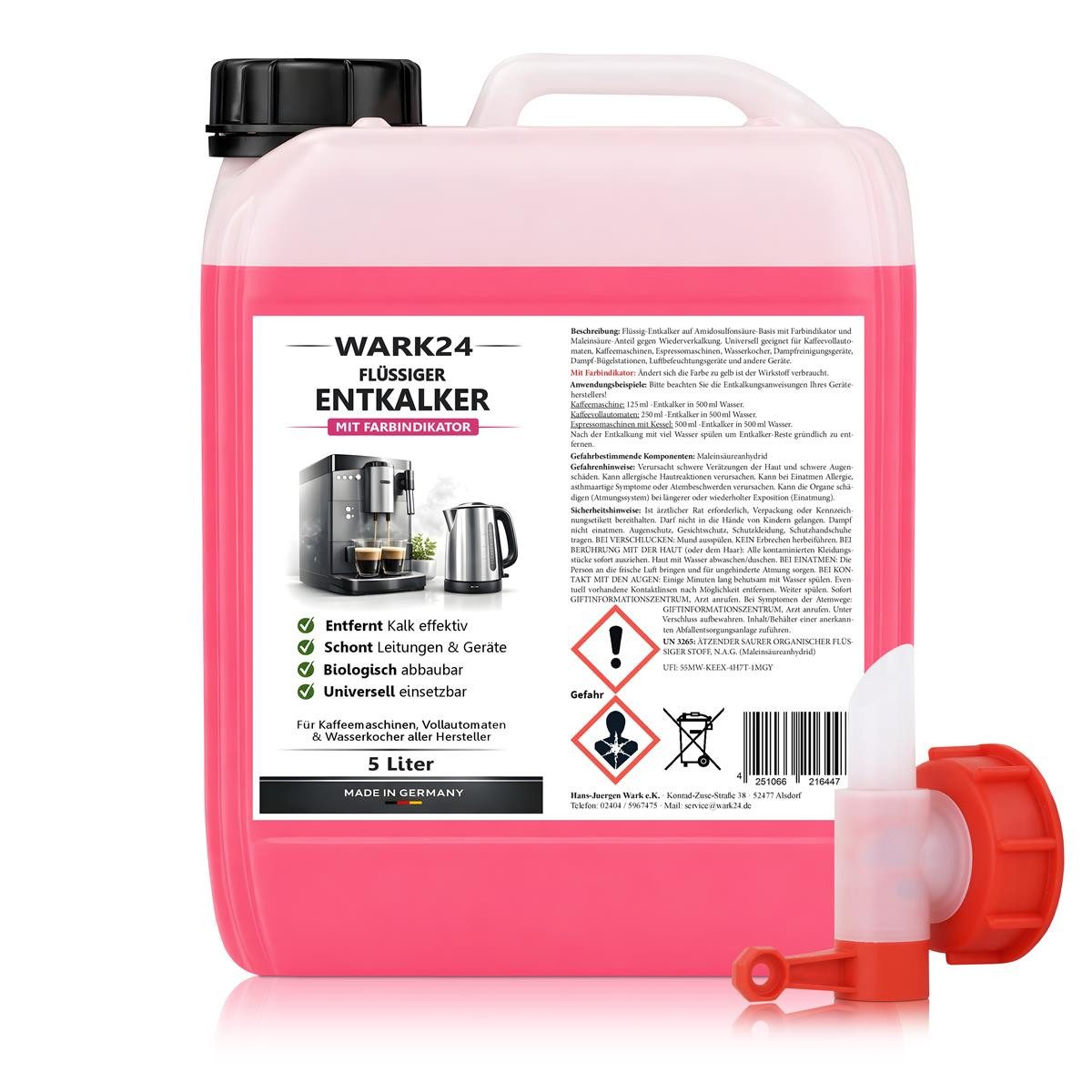 Wark24 Wark24 Flüssig Entkalker 5 Liter für Kaffeevollautomaten & Dosierhahn Entkalker