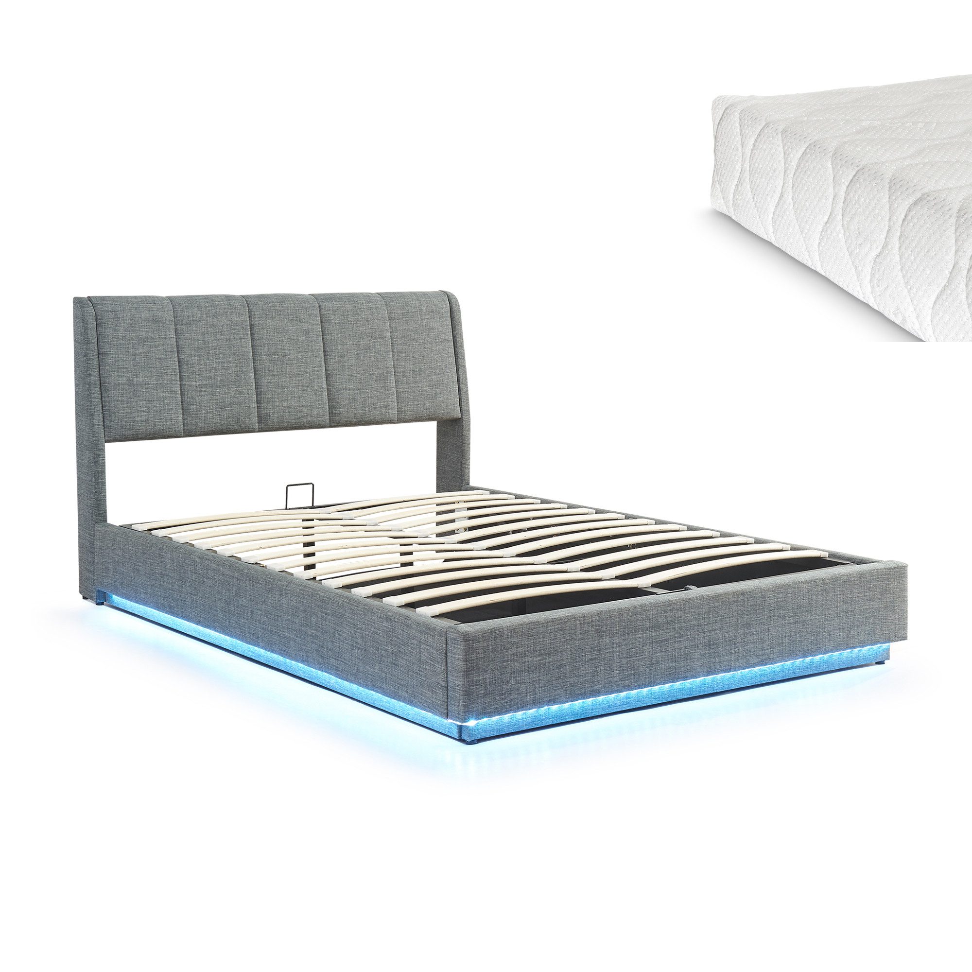en.casa Polsterbett, mit Matratze »Tröstiar« mit LED-Beleuchtung 160x200cm günstig online kaufen
