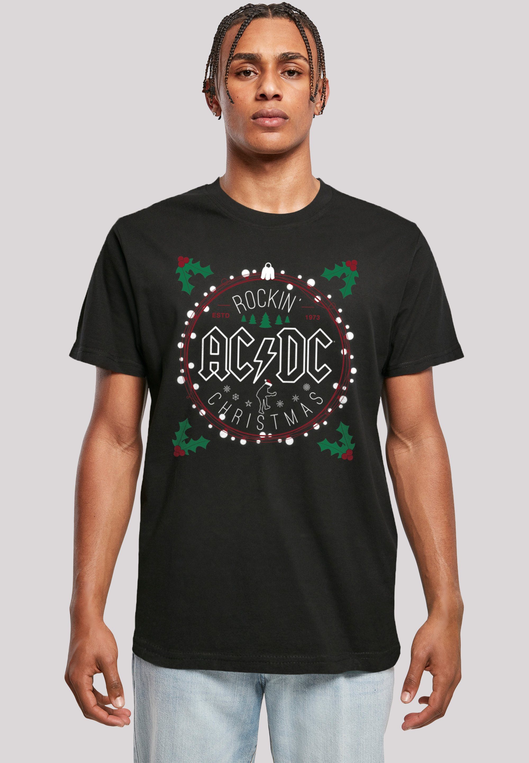 F4NT4STIC T-Shirt ACDC Christmas Weihnachten Print, Rippbündchen am Hals und  Doppelnähte am Saum