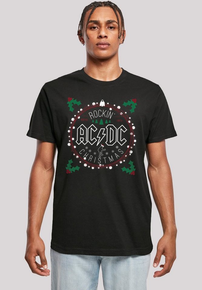 F4NT4STIC T-Shirt ACDC Christmas Weihnachten Print, Rippbündchen am Hals und  Doppelnähte am Saum