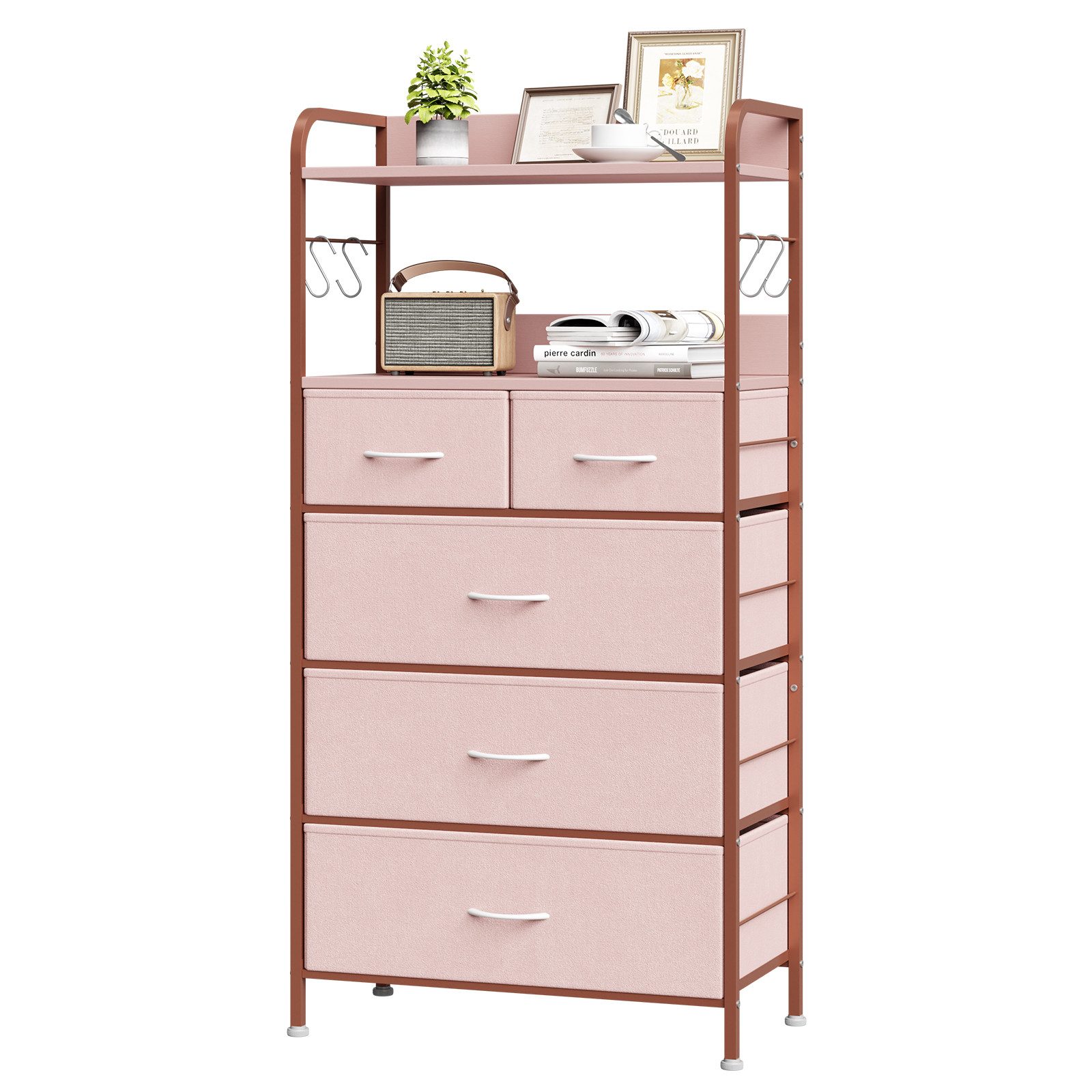 GarveeMore Kommode Schrank Aufbewahrungsschrank mit 5 Schubladen aus Stoff 60x30x120cm