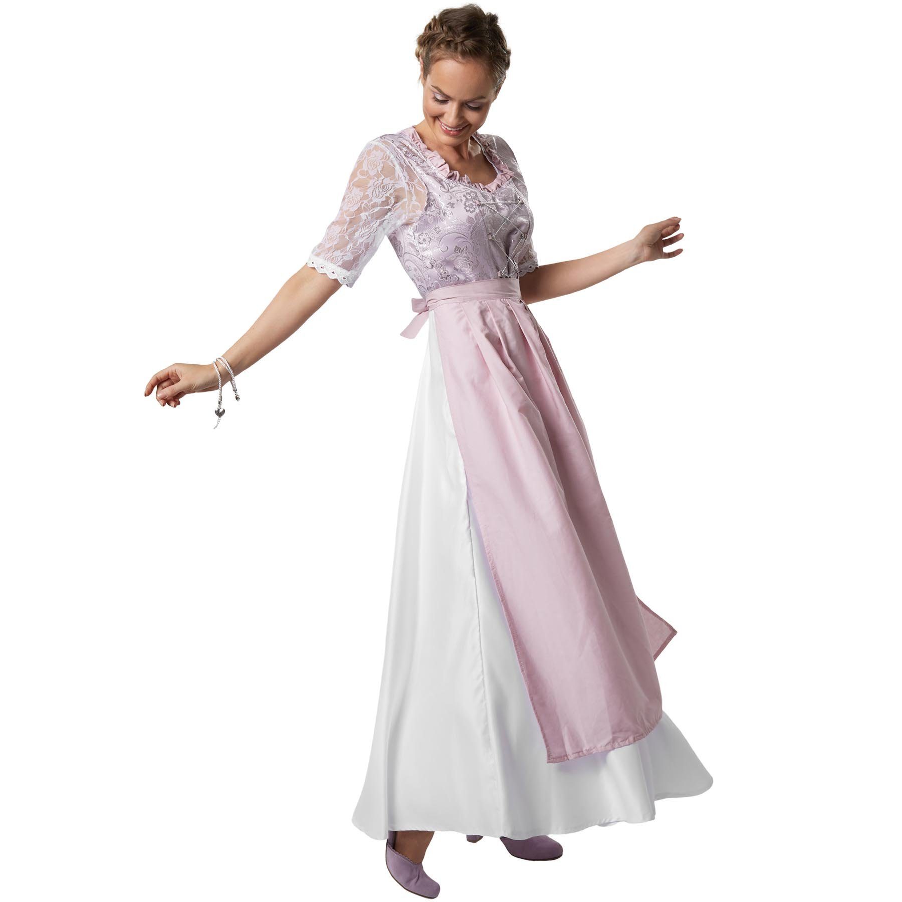 dressforfun Dirndl Maxi-Dirndl in Zartrosa und Silber (Langes, tailliertes Oktoberfestkleid Neuschwanstein Modell 1, in flieder) Reißverschluss rechts, Schnürun – Bild 4 von 5
