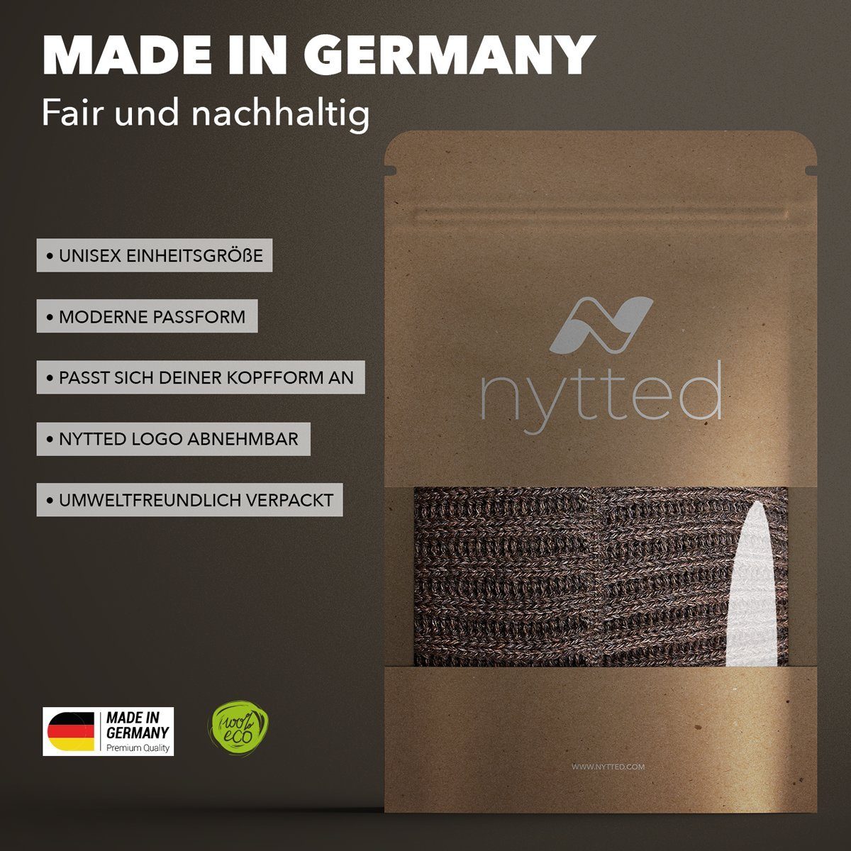 NYTTED® Strickmütze 100% - für - Damen - Herren Wintermütze Made Merino-Wolle in taupe Germany &