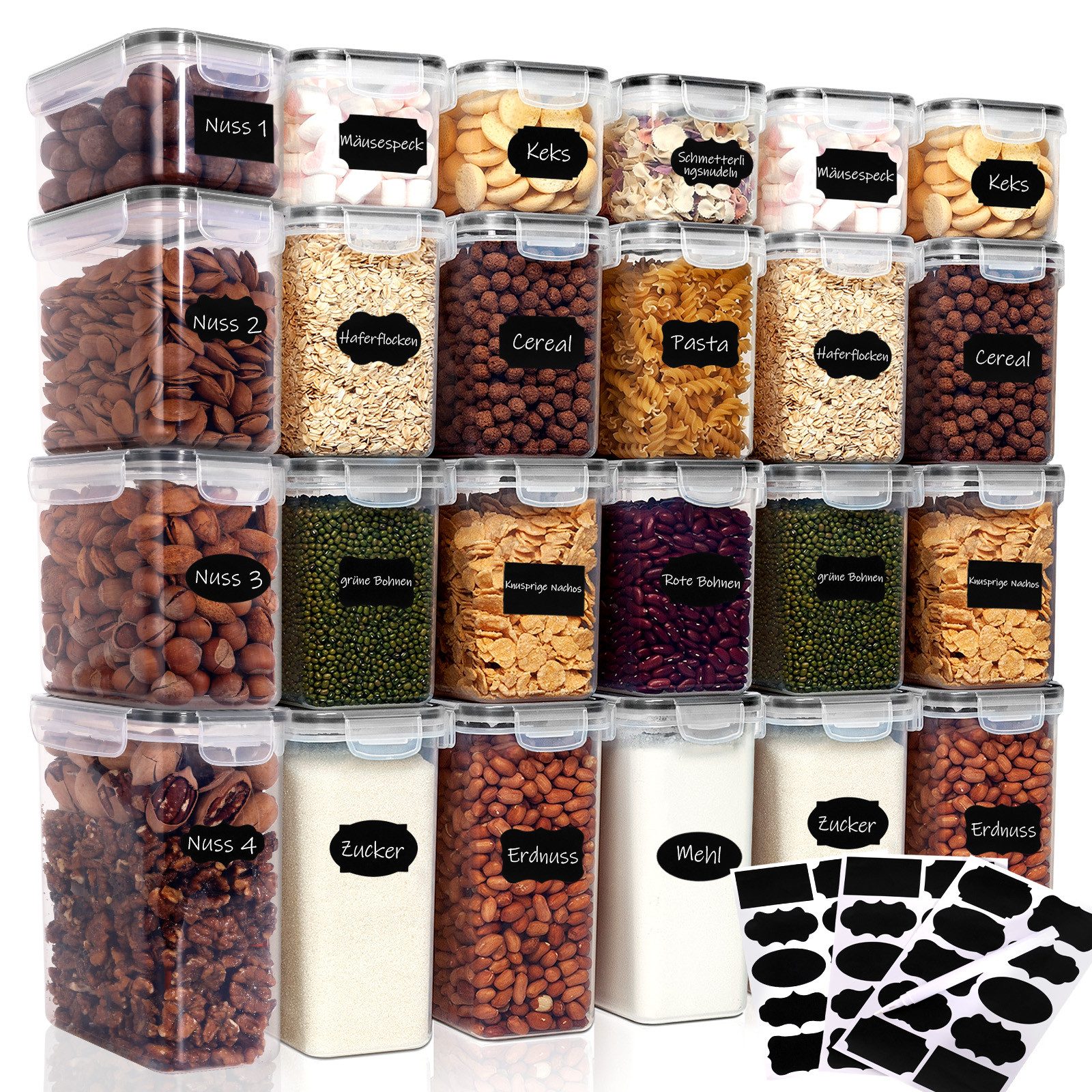 CALIYO Vorratsdose 24 Set Банки для хранения Mit Deckel, Aufbewahrungsbox Küche Behälter, Polyprophylen (PP), (24-tlg), Vorratsgläser zur Aufbewahrung von Nudeln, Müsli und Haustierfutter