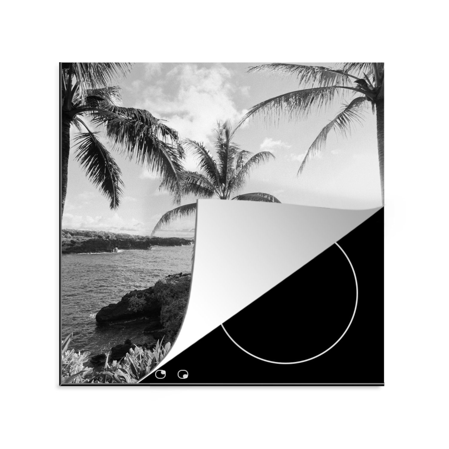 für Hawaii Herdblende-/Abdeckplatte Schwarz Landschaft küche Vinyl, MuchoWow (1 Arbeitsplatte tlg), 78x78 cm, - Weiß, Ceranfeldabdeckung, - -