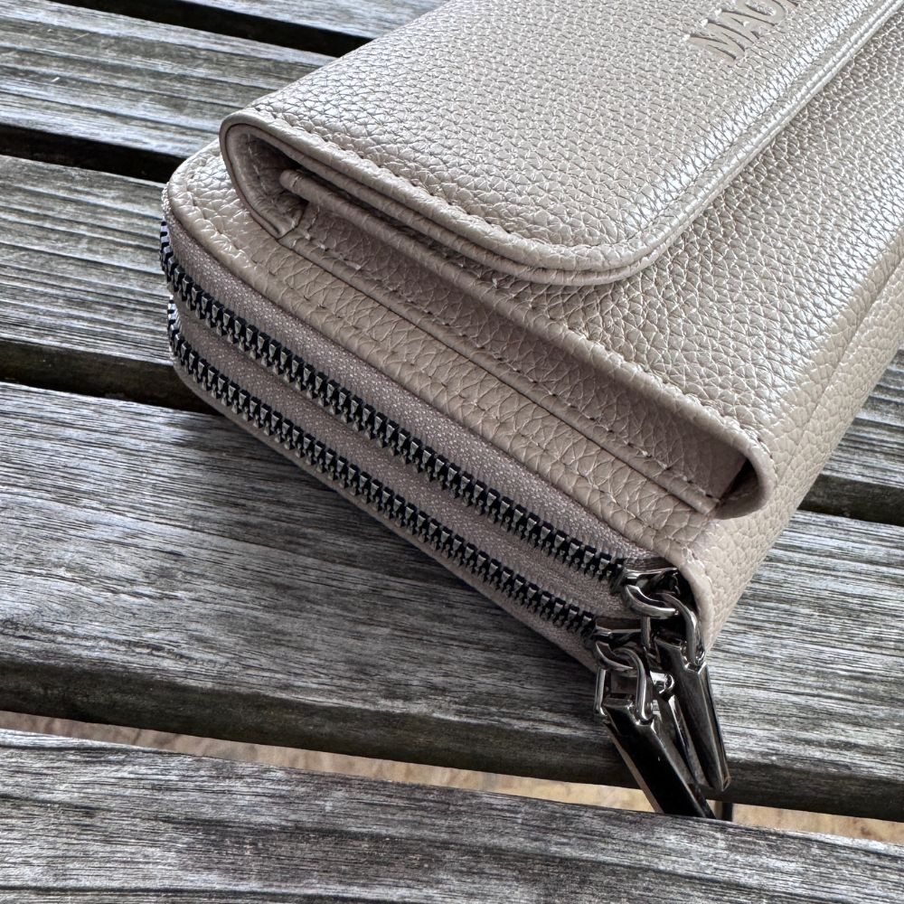 MAONI Geldbörse Geldbörse und Handytasche zum Umhängen - Schwarz (Packung, Handytasche zum Umhängen, einfarbiger Taschengurt, Münztasche), Vegan, Taschengurt auswechselbar, mit Handyfach