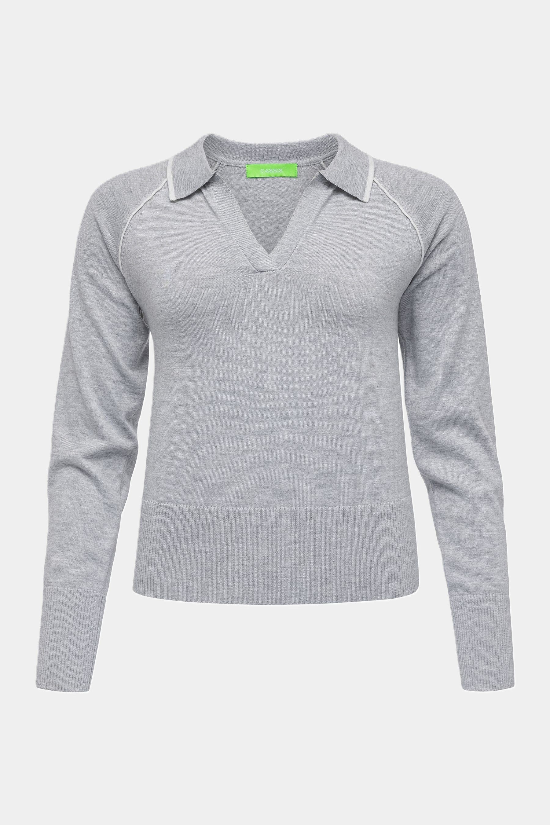 Cassis Strickpullover Cassis Strickpullover meliert mit Kontrastpaspeln - LIGHT GREY