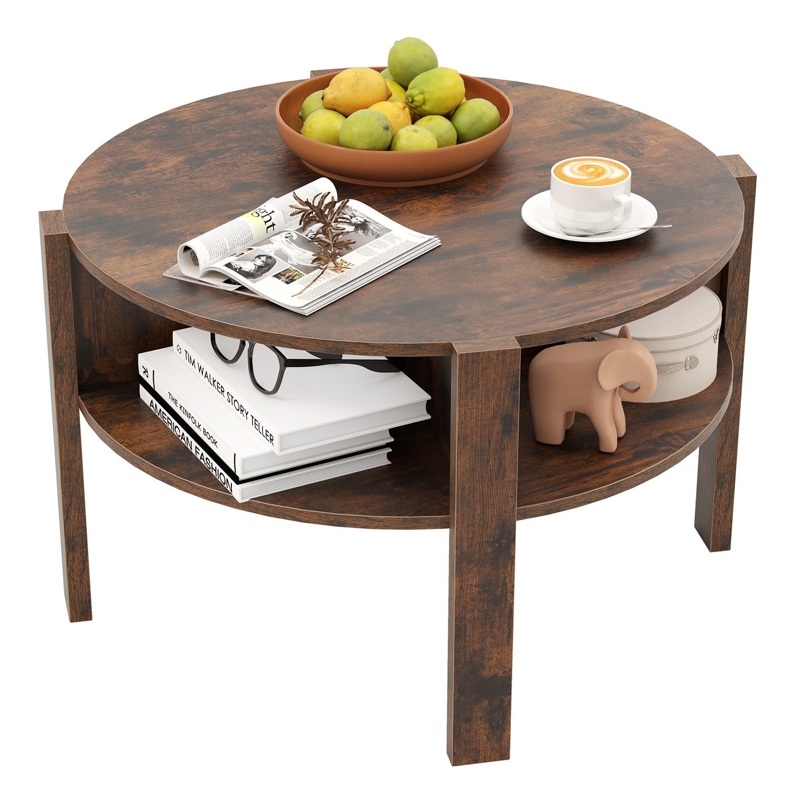 COSTWAY Couchtisch, Rund mit Stauraum, Wohnzimmertisch Holz, weiß günstig online kaufen