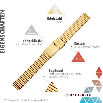 MARBURGER Uhrenarmband 12mm Edelstahl Gold Zugband