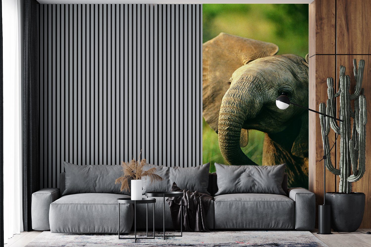 St), - MuchoWow Fototapete Vliestapete - (2 Wohnzimmer Schlafzimmer - Küche, bedruckt, Natur, Elefant für Tiere Fototapete Grün Matt,