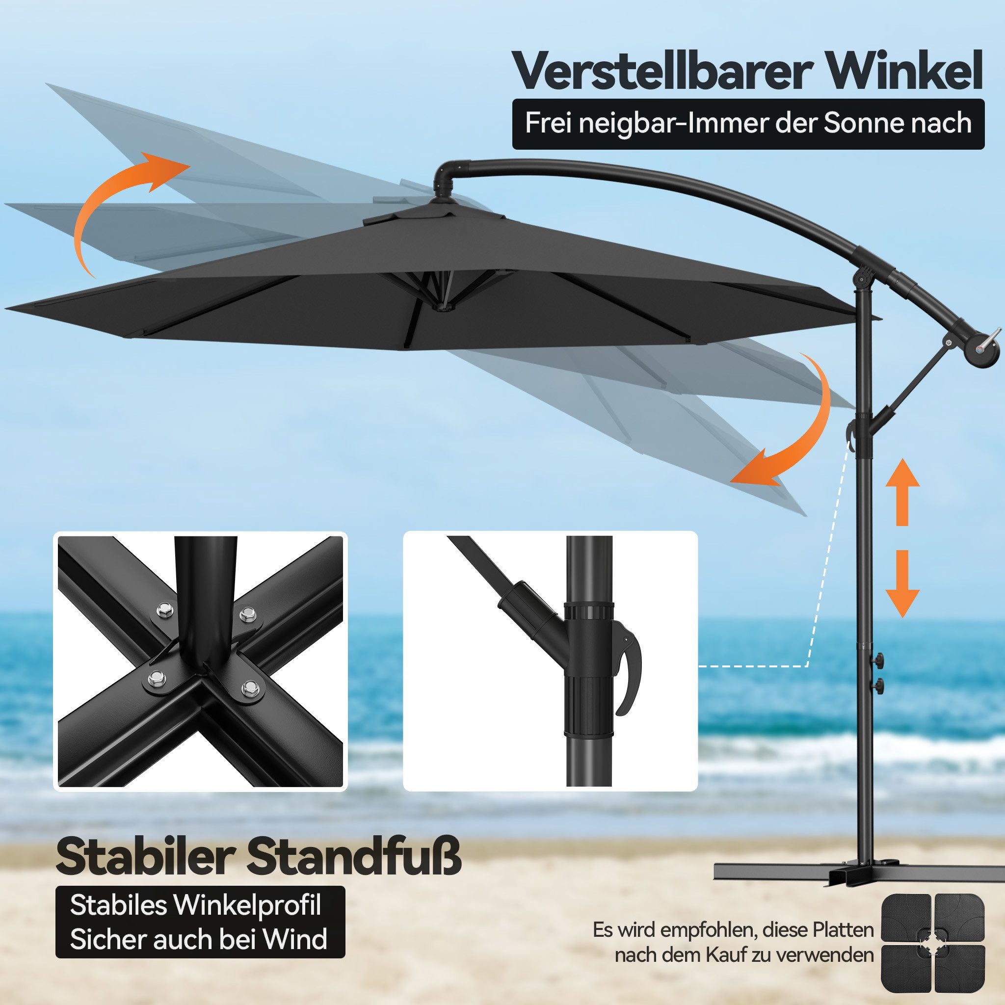 FIVMEN Sonnenschirm Sonnenschirm Alu Sonnenschirme mit kurbel Höhenverstellbarer, Gartenschirm UV Schutz Balkonschirme für Garten Balkon – Bild 5 von 5