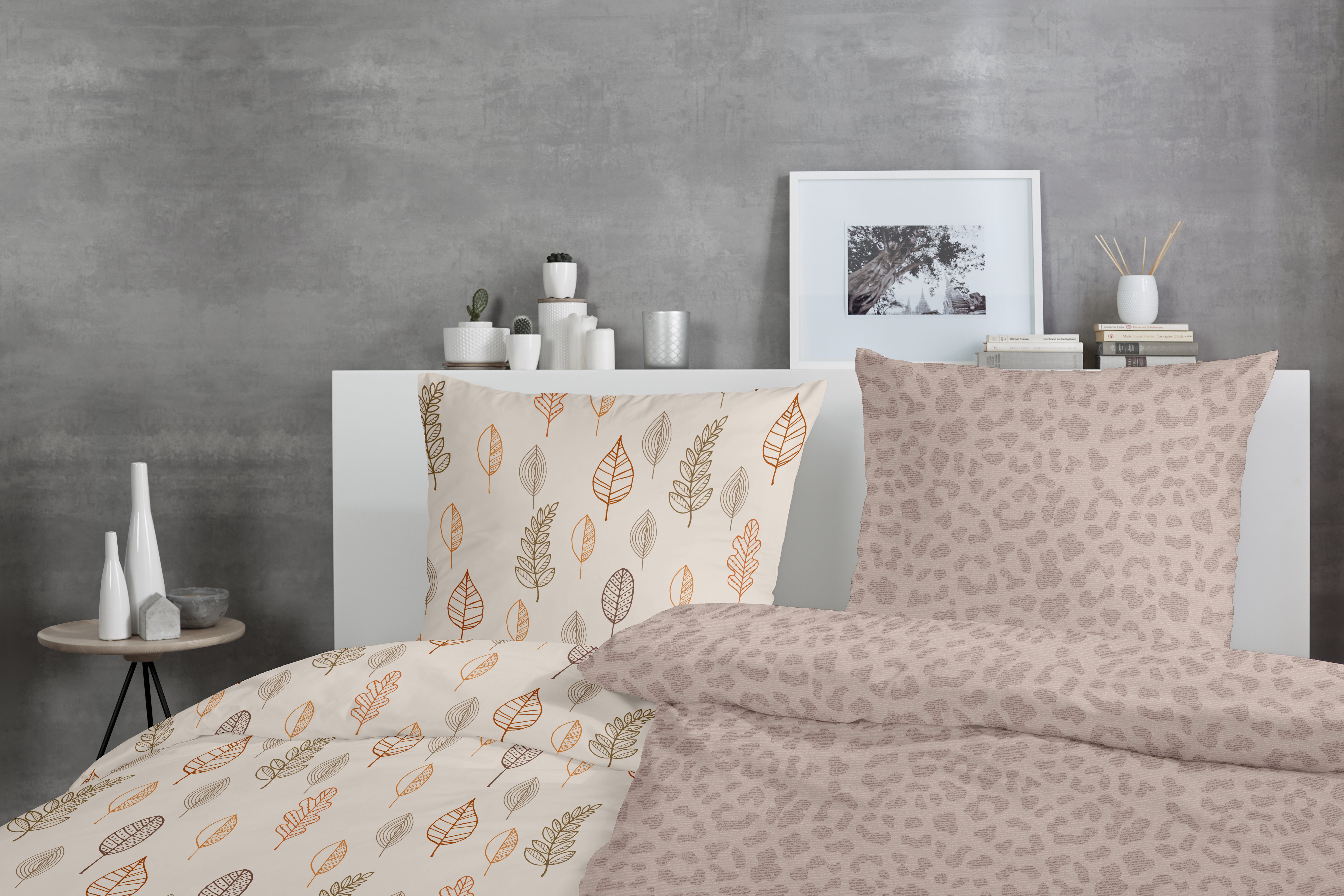 Primera Bettwäsche Biber-Bettwäsche Leo, Biber, 2 teilig, mit dezentem Leo-Design