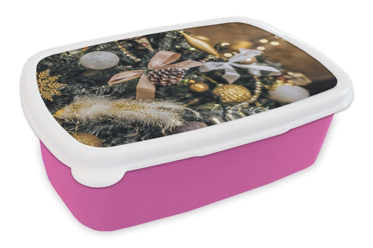 Snackbox, Kunststoff, MuchoWow Eine Mädchen, Brotbox Lunchbox Kunststoff von Nahaufnahme (2-tlg), für Brotdose Erwachsene, rosa Kinder, Weihnachtsbaumschmuck,