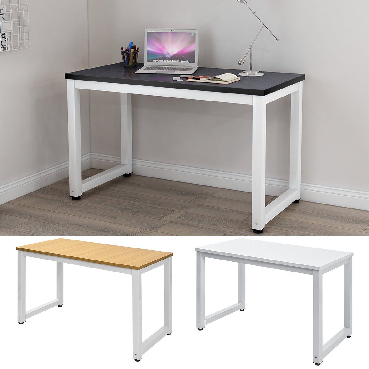 BlingBin Arbeitstisch Schreibtisch 1 Bürotisch (1-St., Stahlgestell), Werkbank Weiß Tisch, 120 CM Einstellfuß, Einfache Breite Verstellbare Computertisch