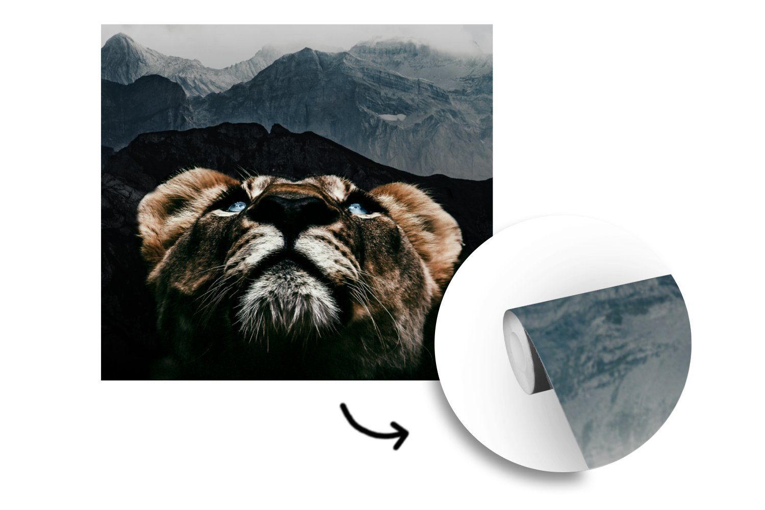 MuchoWow Fototapete Tiger St), Berg Wohnzimmer - Matt, Schlafzimmer, Vinyl (5 - oder Tiere, Wandtapete bedruckt, Tapete für