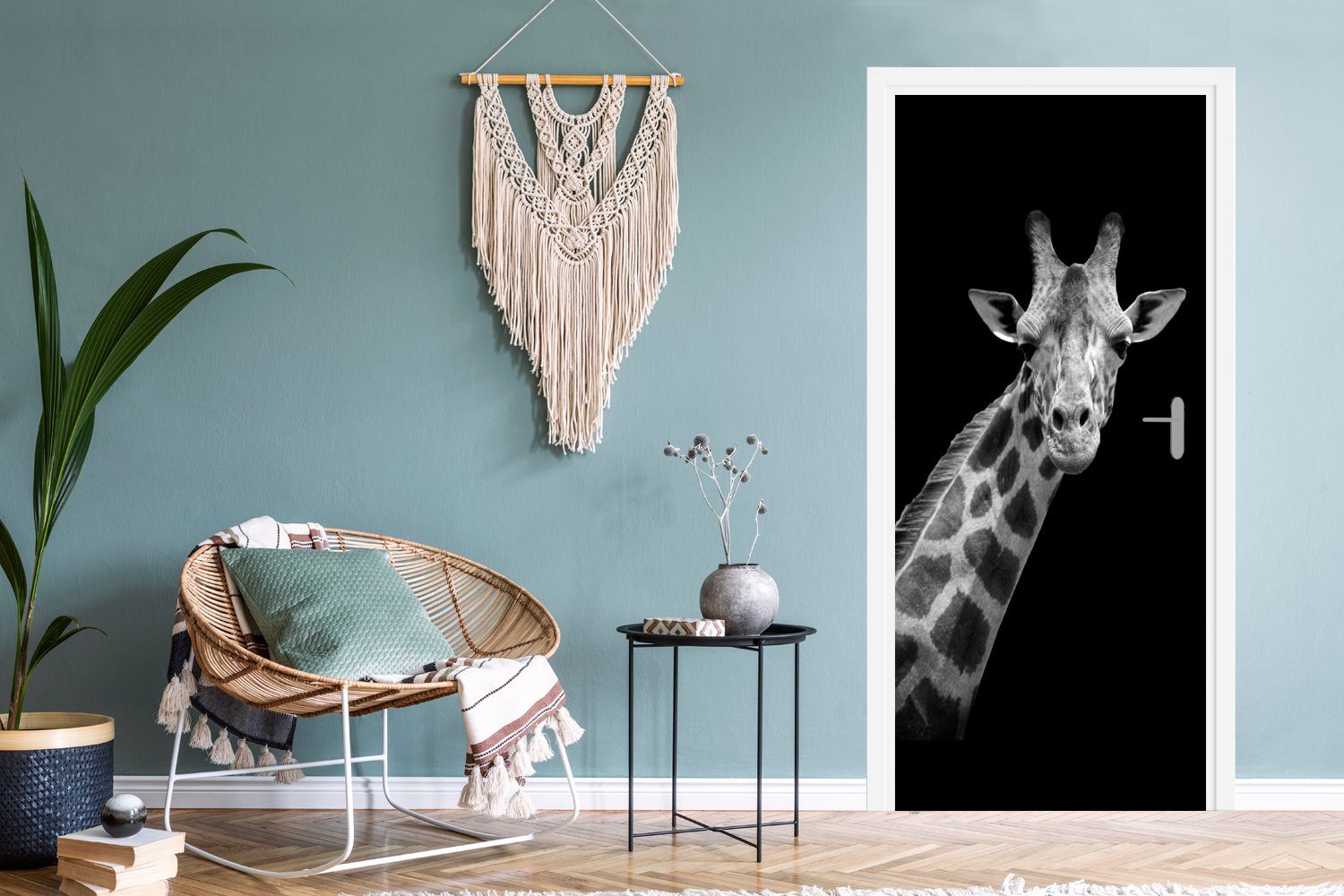MuchoWow Türtapete Giraffe - Porträt, cm - für Fototapete Wildtiere Tür, Weiß Matt, Schwarz St), 75x205 (1 - bedruckt, - Türaufkleber