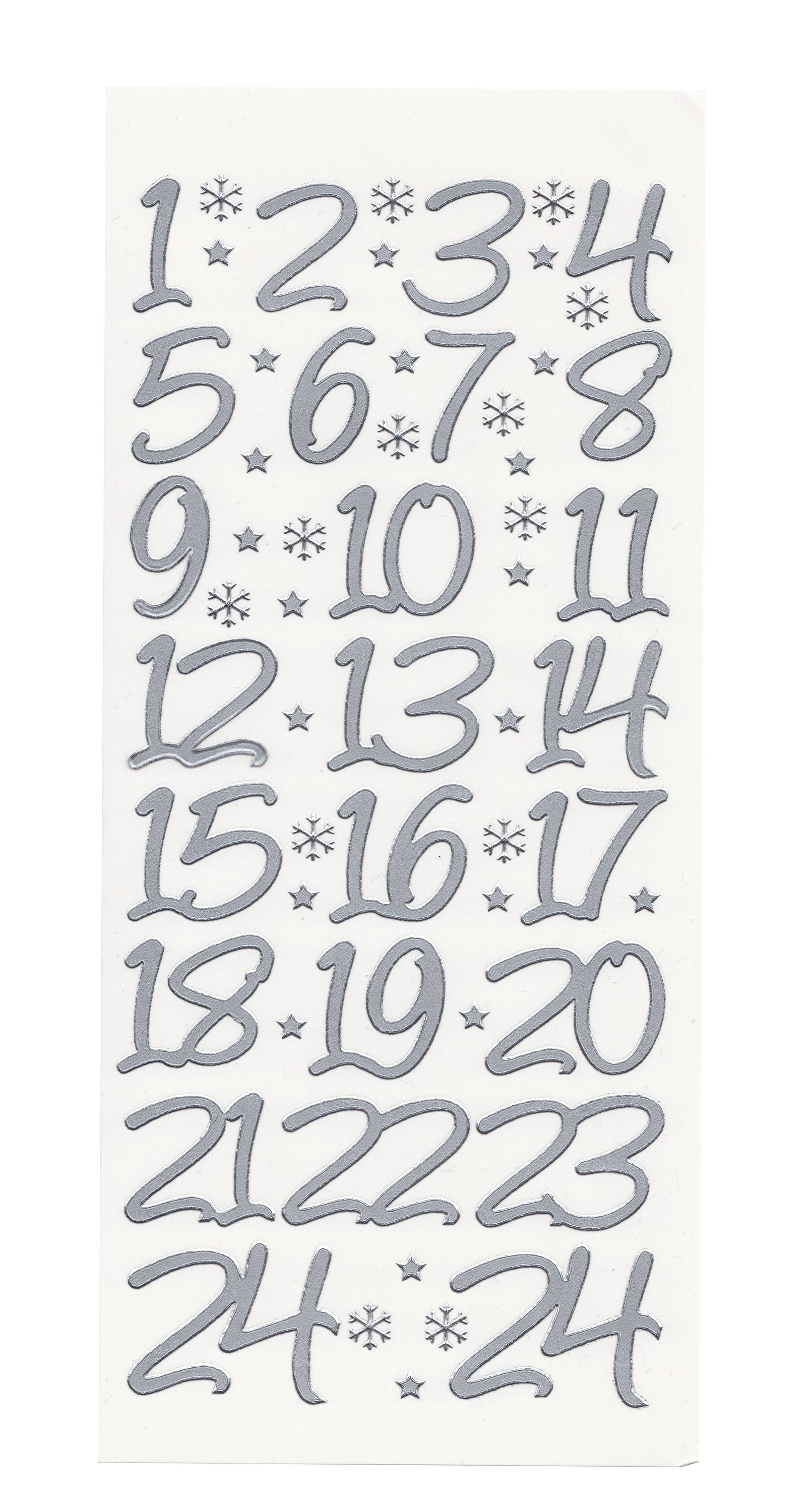 Deko-Buchstaben Reliefsticker Große Adventszahlen, 2,2 cm hoch Silber