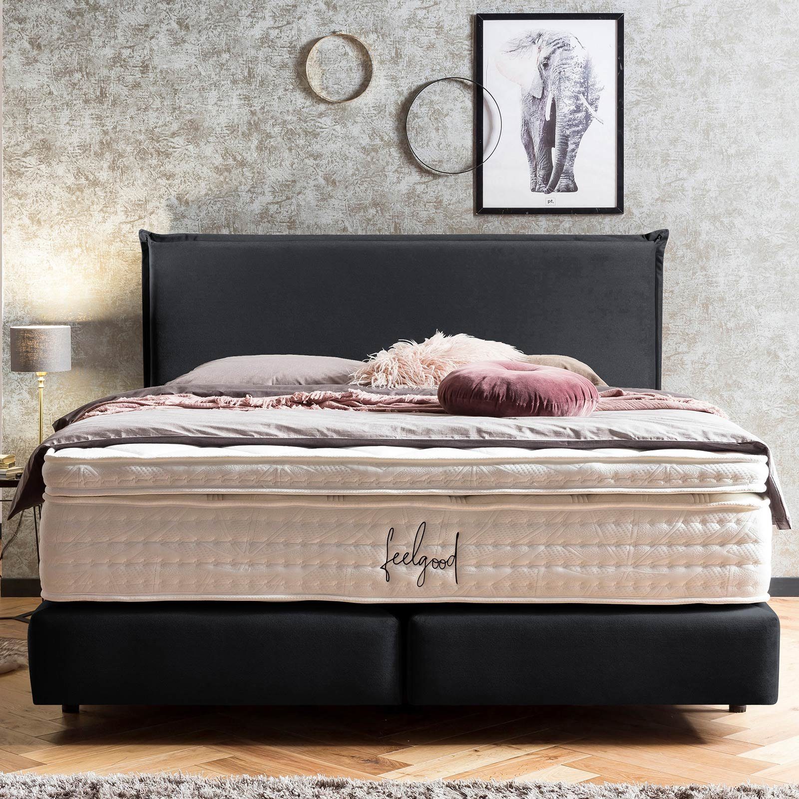 BettCo Boxspringbett London (in Schwarz Samt, günstig online kaufen
