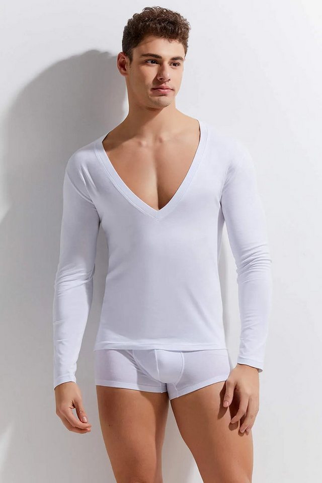 Mellice Langarmshirt Herren Deep V-Neck Shirt Baumwollqualität