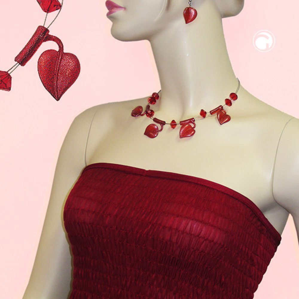 44 Collier Blattform mit unbespielt Drahtkette Kunststoff-Perlen Modeschmuck in Rot-Flitter cm, Damen für