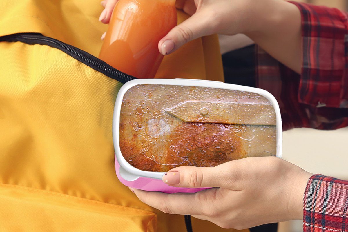 MuchoWow Lunchbox Rost - Retro Eisen, rosa (2-tlg), für Stahl Brotbox - - Snackbox, Kunststoff Erwachsene, Mädchen, Kunststoff, Kinder, Brotdose