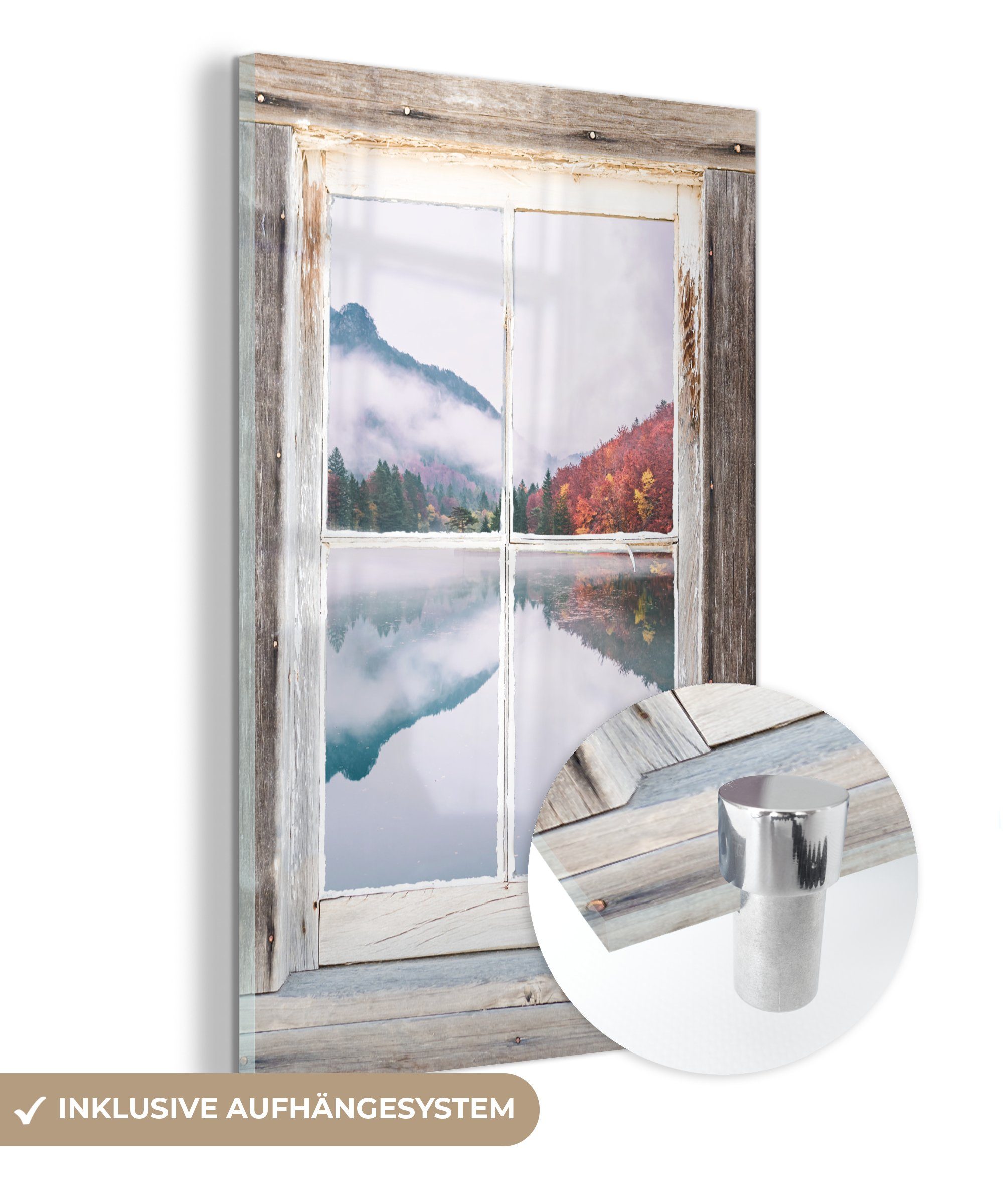 MuchoWow Acrylglasbild Aussicht - Herbst - Wasser, (1 St), Glasbilder - Bilder auf Glas Wandbild - Foto auf Glas - Wanddekoration