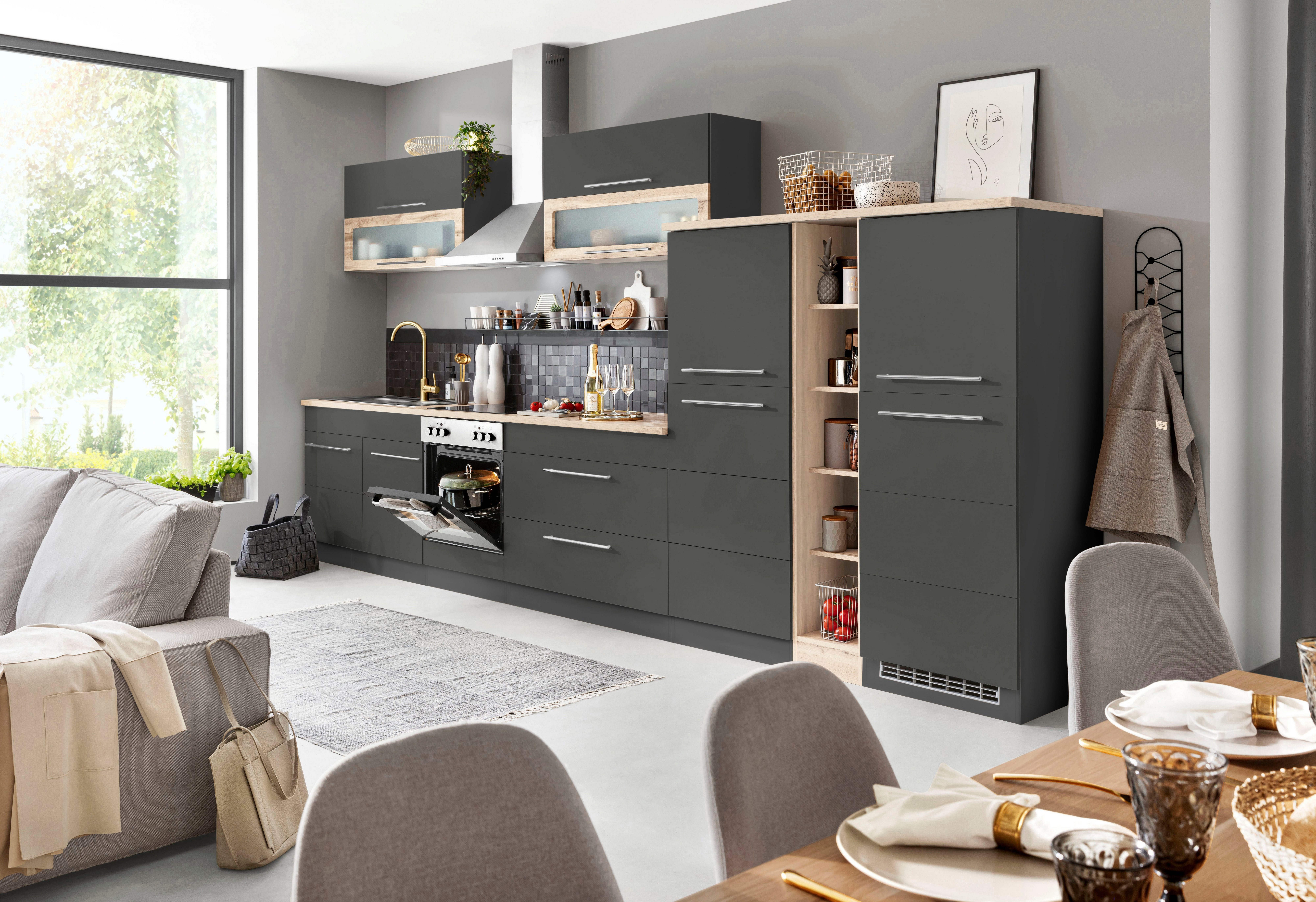 KOCHSTATION Küchenzeile KS-Wien, Breite 410 cm, wahlweise mit E-Geräten