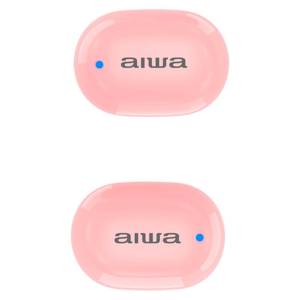 Aiwa EBTW-150 Drahtlose Kopfhörer Bluetooth der 300mAh, Gesprächszeit Pink Wiedergabe- 3 Ladung, 10 5.0 In-Ear-Kopfhörer pro / Stunden Ladeports) Reichweite Ladeetui: (iOS, Kopfhörer: Android, magnetische m