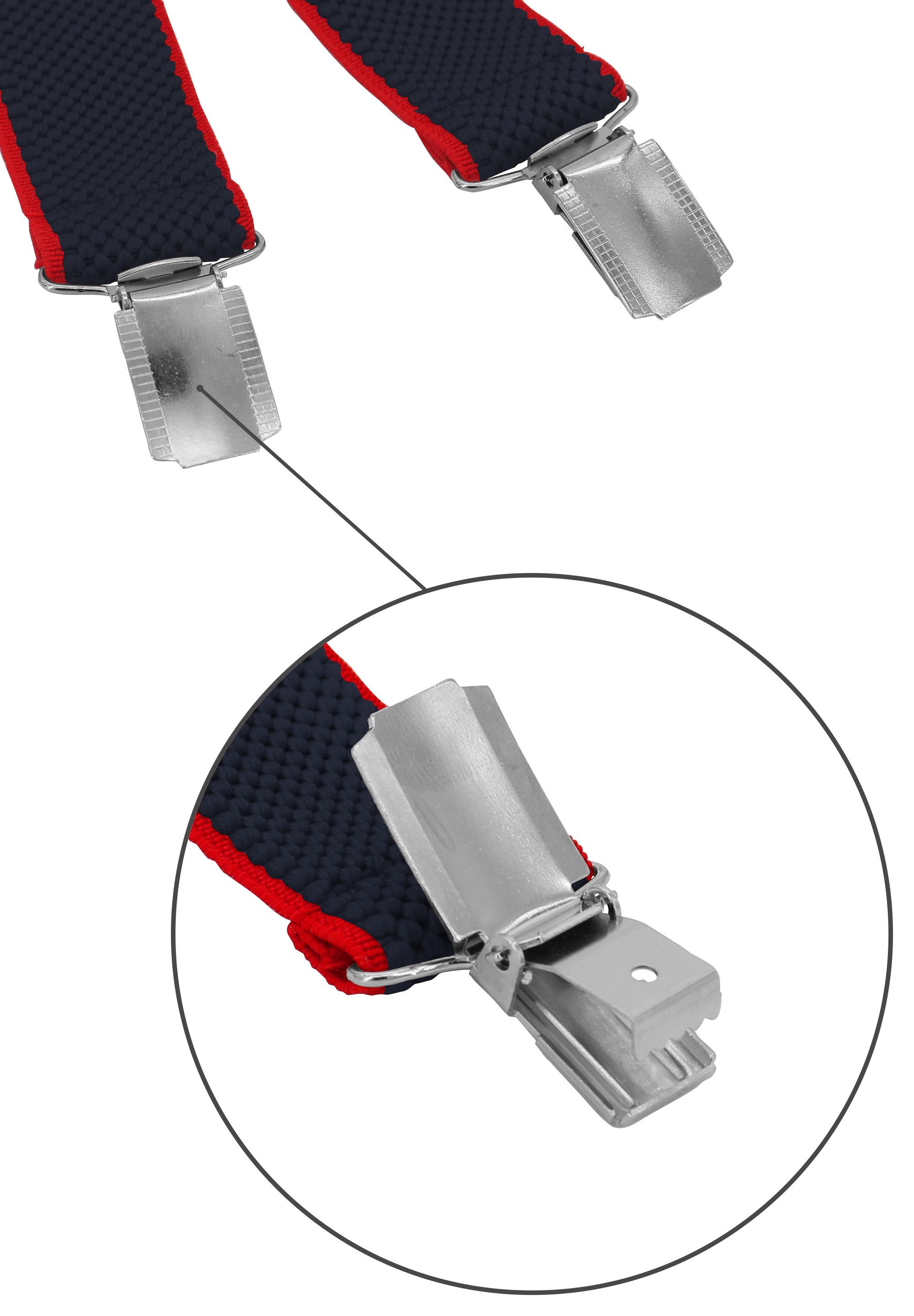 Fabio Farini Hosenträger Schmales Y-Design mit 2,5cm Breite verstellbar mit extra starken Clipverschluss, Dunkelblau roter Rand
