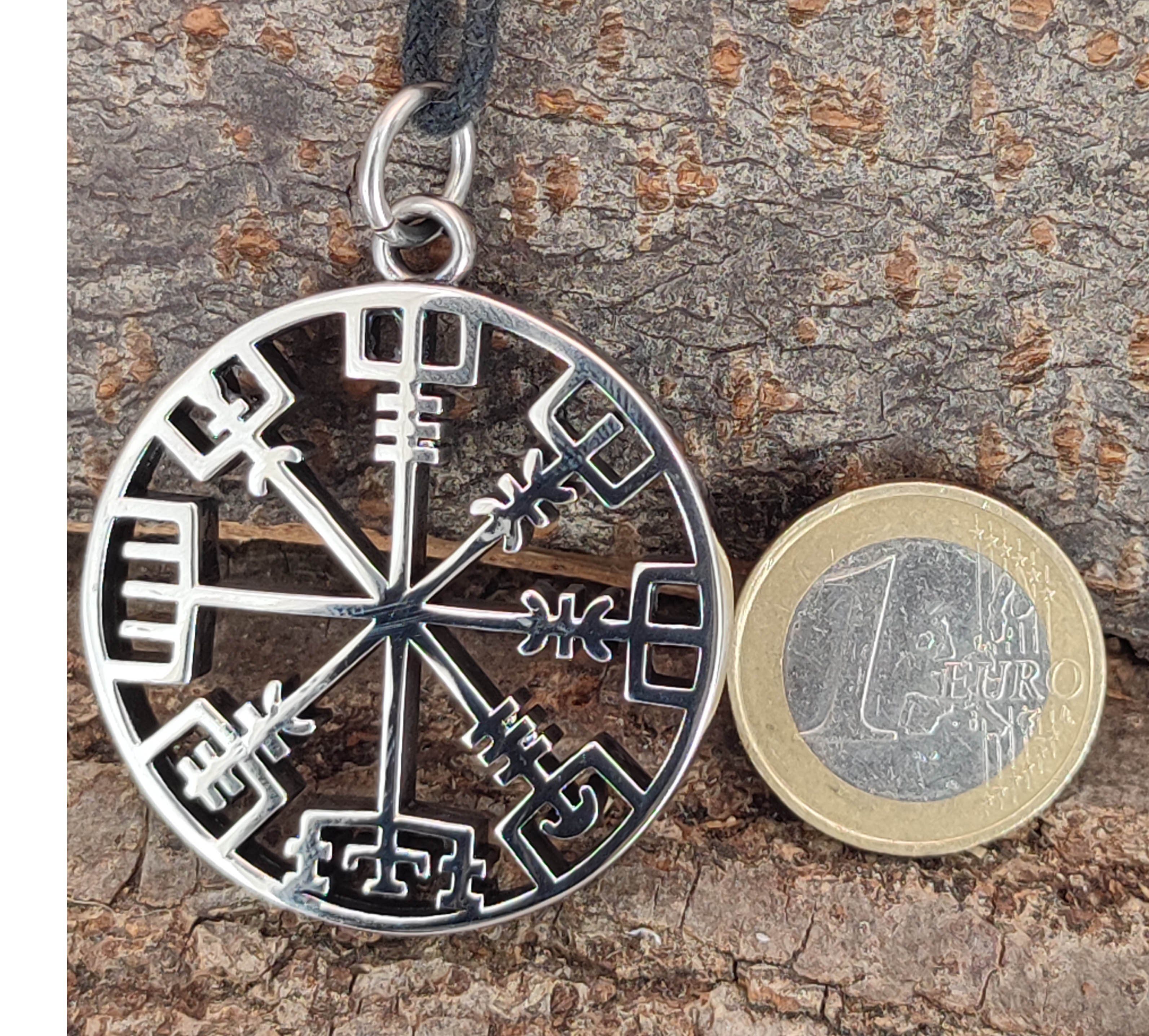 Kiss of Leather Kettenanhänger Wikingerkompass Vegvisir Wikinger Kompass aus Edelstahl