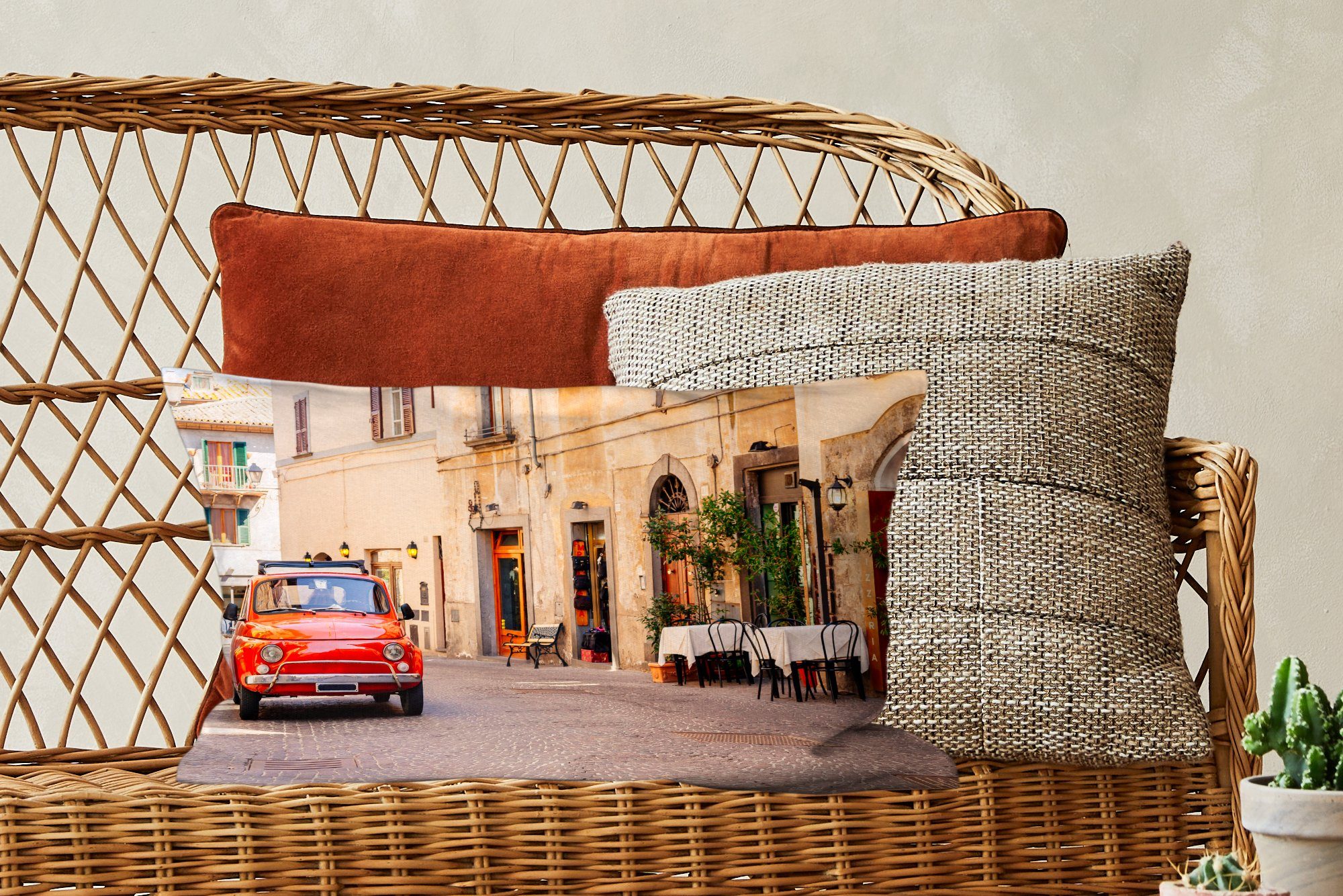 Straße Dekoration, - Füllung, - Italien Wohzimmer - Zierkissen, Oldtimer Auto, mit Dekokissen Dekokissen MuchoWow Schlafzimmer