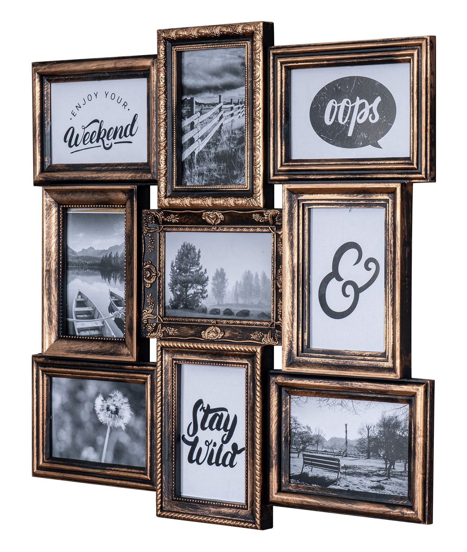 Levandeo® Bilderrahmen Collage, Bilderrahmen 9 Fotos 10x15 Schwarz Kupfer B günstig online kaufen