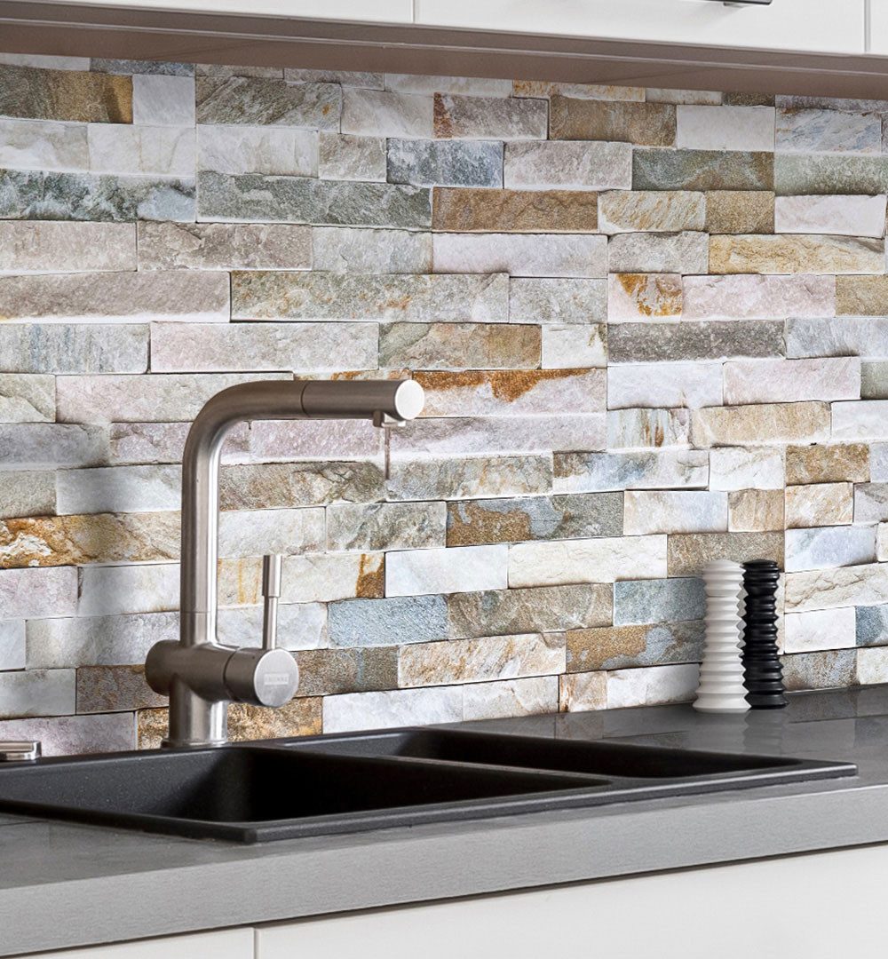 MyMaxxi Küchenrückwand Küchenrückwand selbstklebend Bunter Naturstein Spritzschutz Folie, (Klebefolie passend geschnitten und gerollt B 60 cm x H 60 cm), Bunter Naturstein B 60 cm x H 60 cm