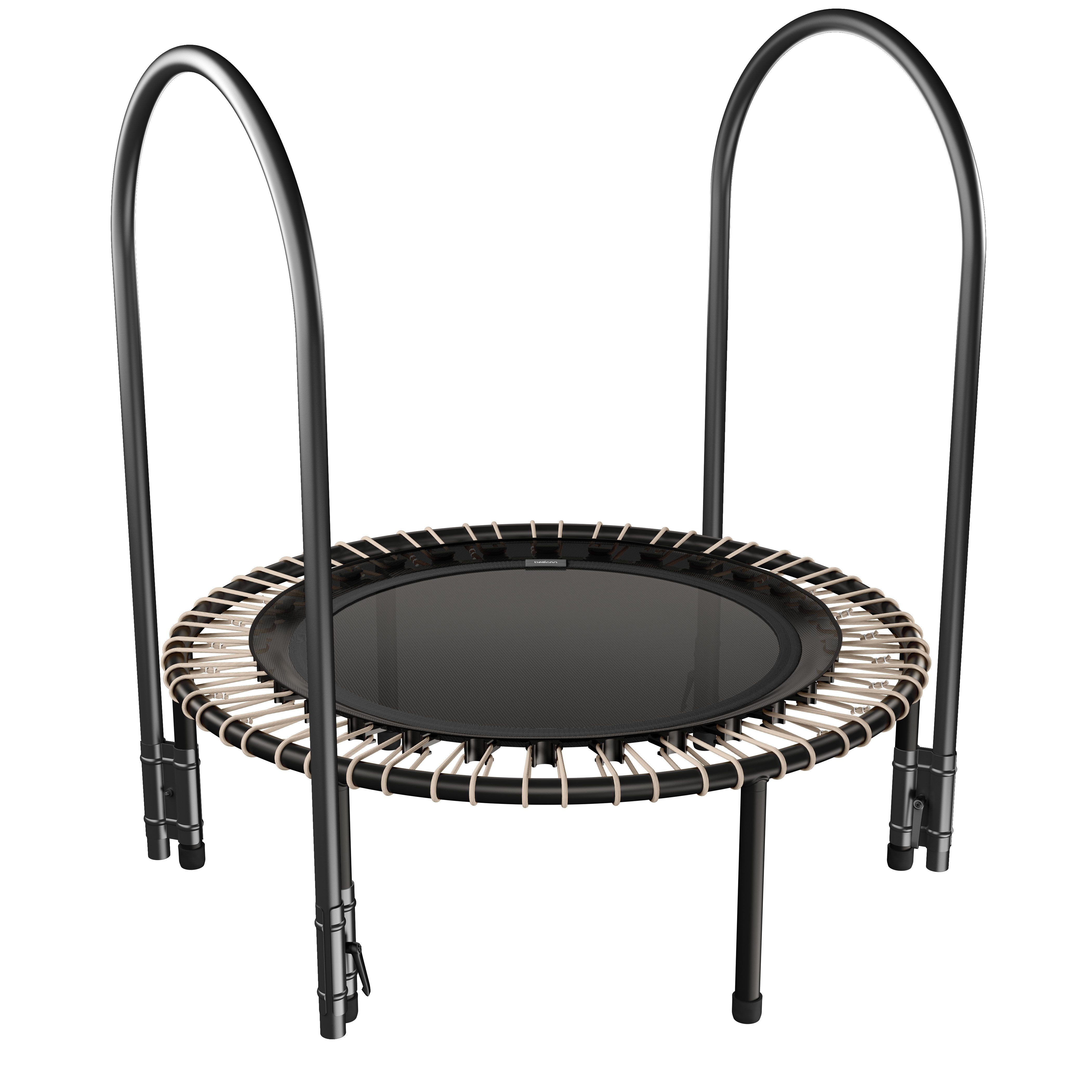 bellicon Fitnesstrampolin 100cm (Beige) mit Seilring-Federung bis 120kg (Stark), Stabile Schraubbeine & 2 Haltegriffen, Dreiteiliger Rahmen