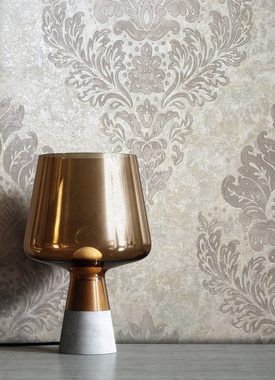 Newroom Vliestapete, Grau Tapete Barock Ornament - Barocktapete Creme Glamour Modern Prunk für Wohnzimmer Schlafzimmer Küche