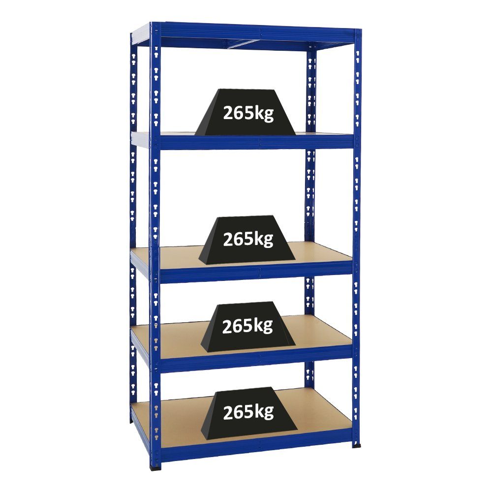PROREGAL® Schwerlastregal Robustes Lagerregal TIGER 180x90x60cm Fachlast 265kg 5 Ebenen Blau, Stabiles Garagenregal Kellerregal Lastenregal Lagerregal Steckregal