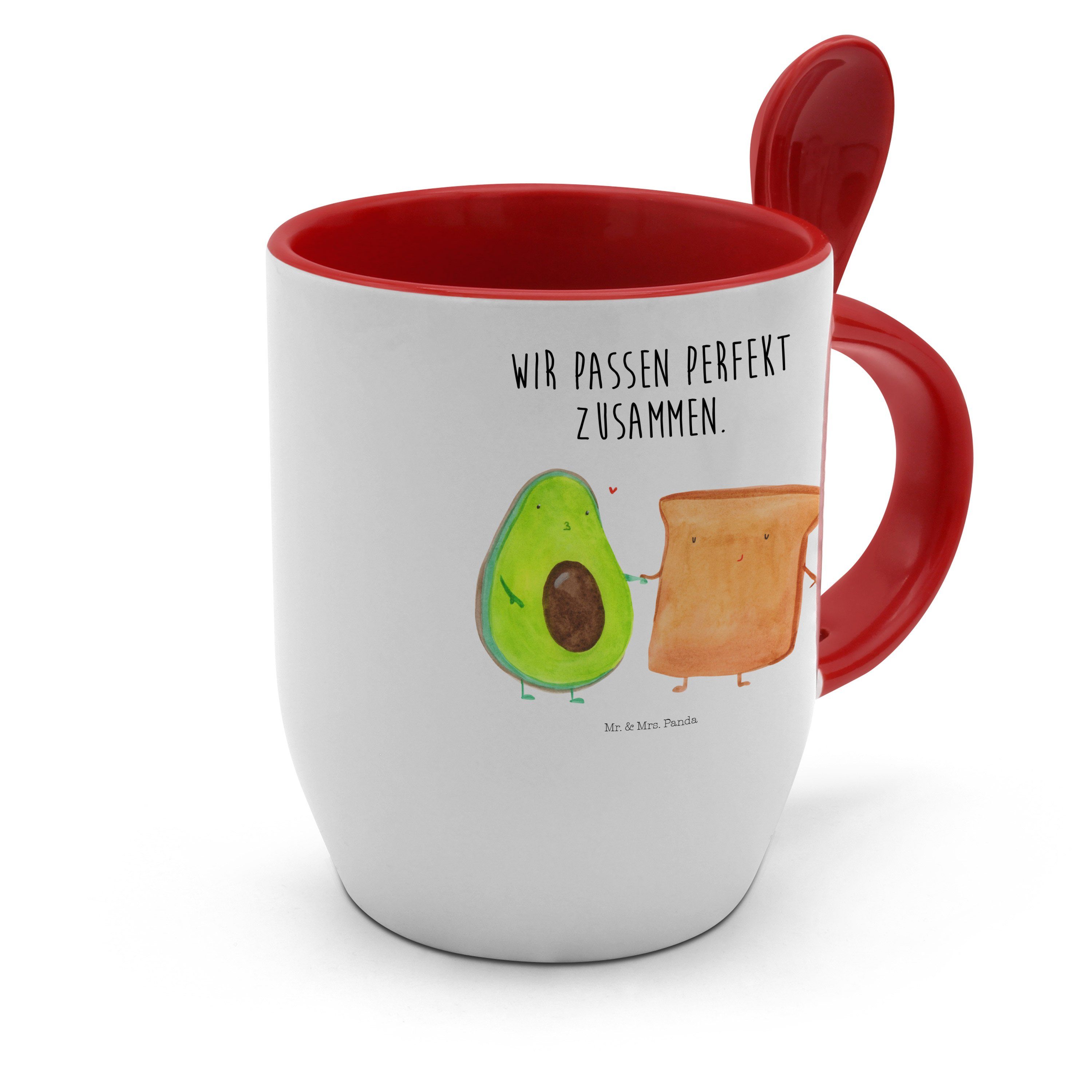 Kaff, Geschenk, Avocado Toast Liebespaar, - & Keramik Panda Löffel, Mr. mit + - Tasse Tasse Mrs. Weiß