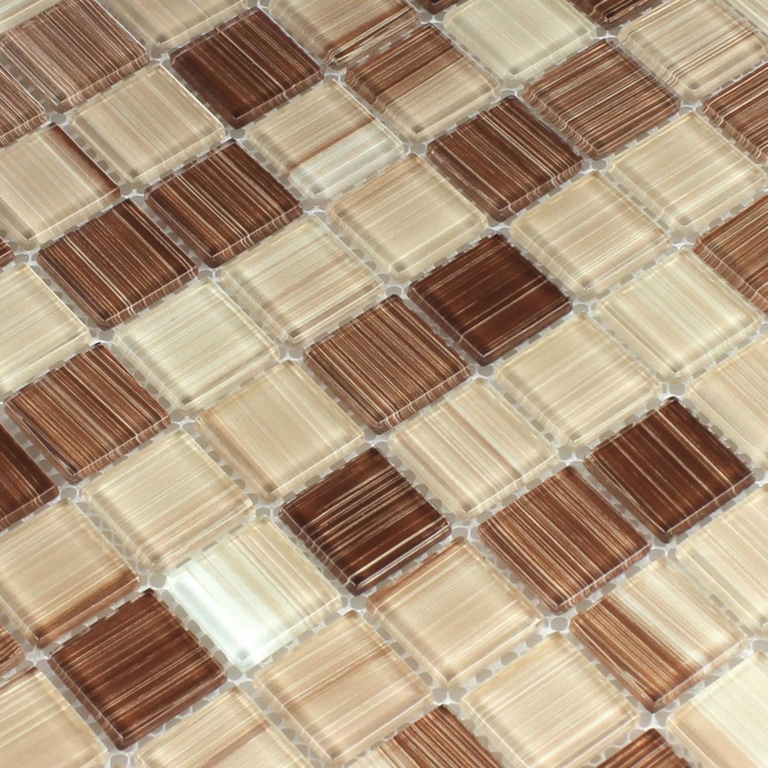 Mosafil Mosaikfliesen Glasmosaik Fliesen Lafayette Gestreift, Glas 32.700x30.200, beige-braun, Verlegefertig auf ein Netz geklebt - Frostsicher - Wasserdicht -