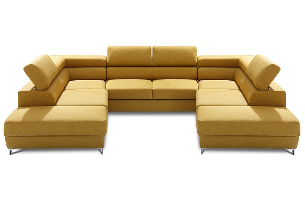JVmoebel Ecksofa, Wohnlandschaft Bettfunktion Stoff Ecksofa U-Form Sofa Couch Design Gelb