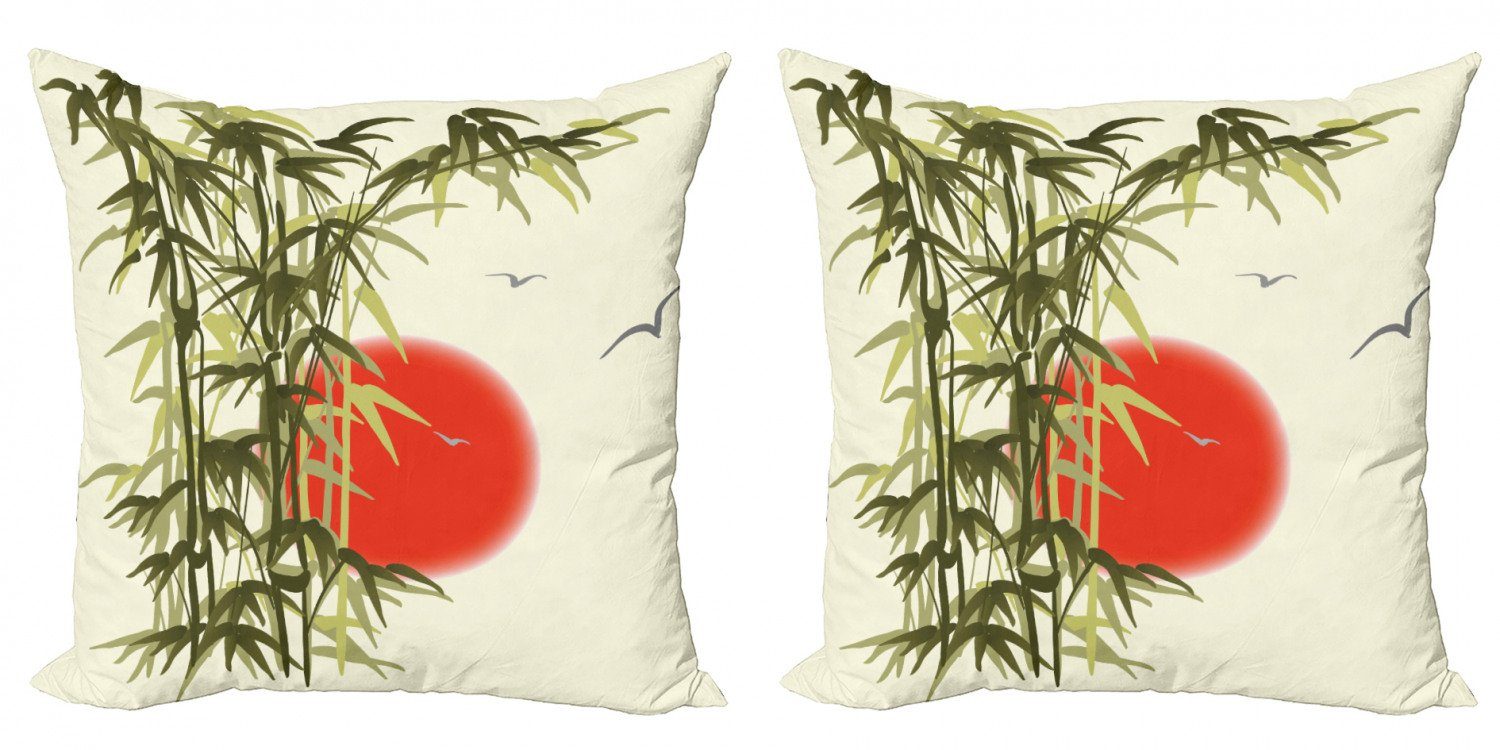 Kissenbezüge Modern Accent Doppelseitiger Digitaldruck, Bambus Abakuhaus Asian auf Stück), (2 Sonnenuntergang Zweig Vögel