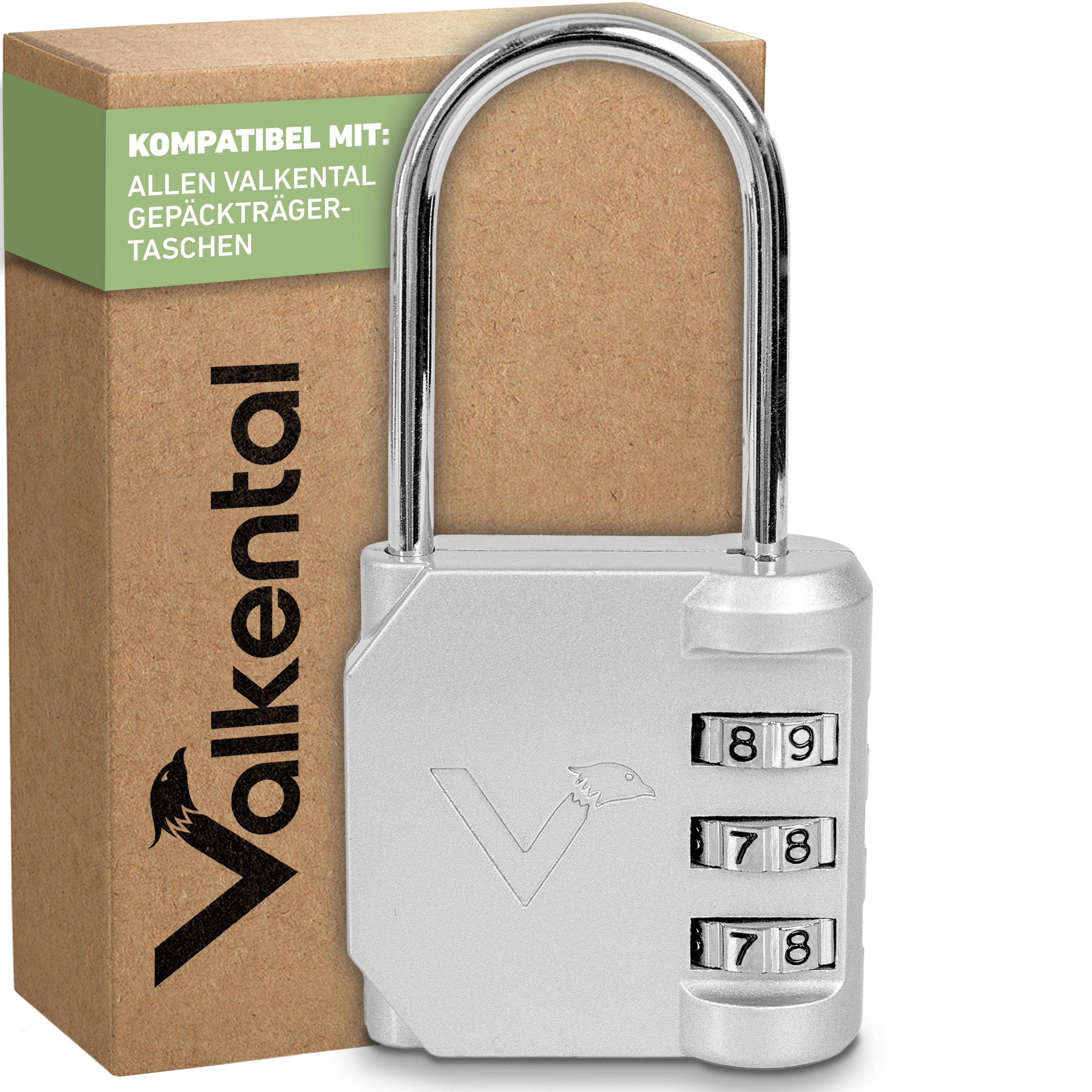 Valkental Zahlenbügelschloss QuickLock, verriegelt Fahrradtasche an Gepäckträger