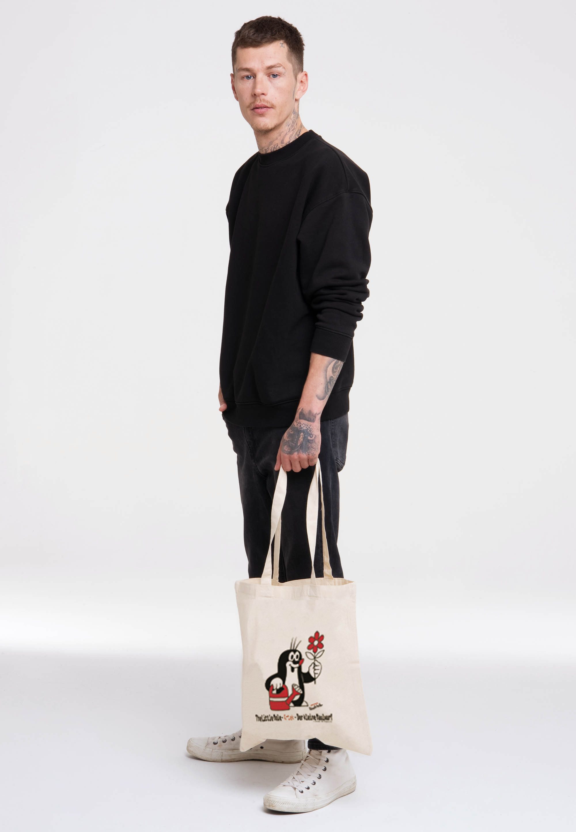 LOGOSHIRT Henkeltasche Der kleine Maulwurf Gärtner, mit coolem Motiv