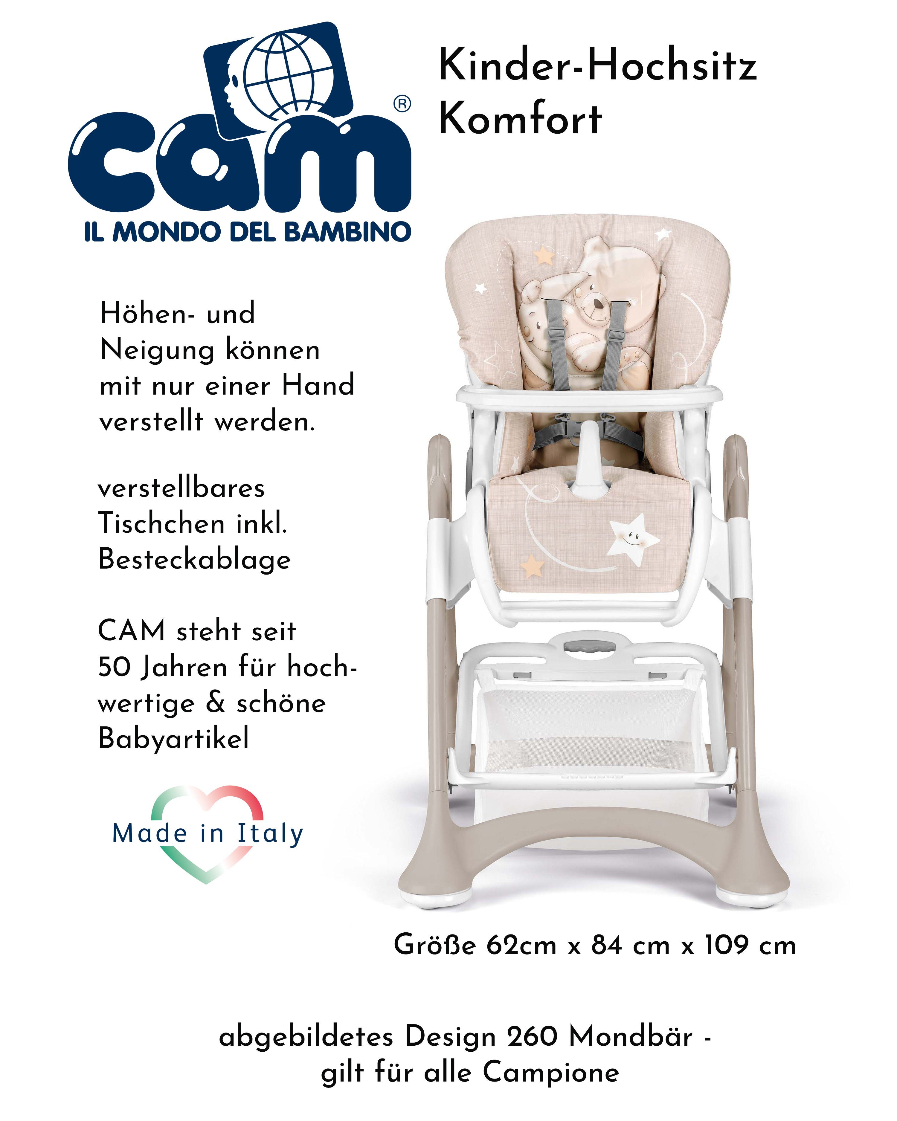 mitwachsend CAM Hochstuhl inkl. Tablett verstellbar Baby-Stuhl Cam Bär - Bubble C261 CAMPIONE