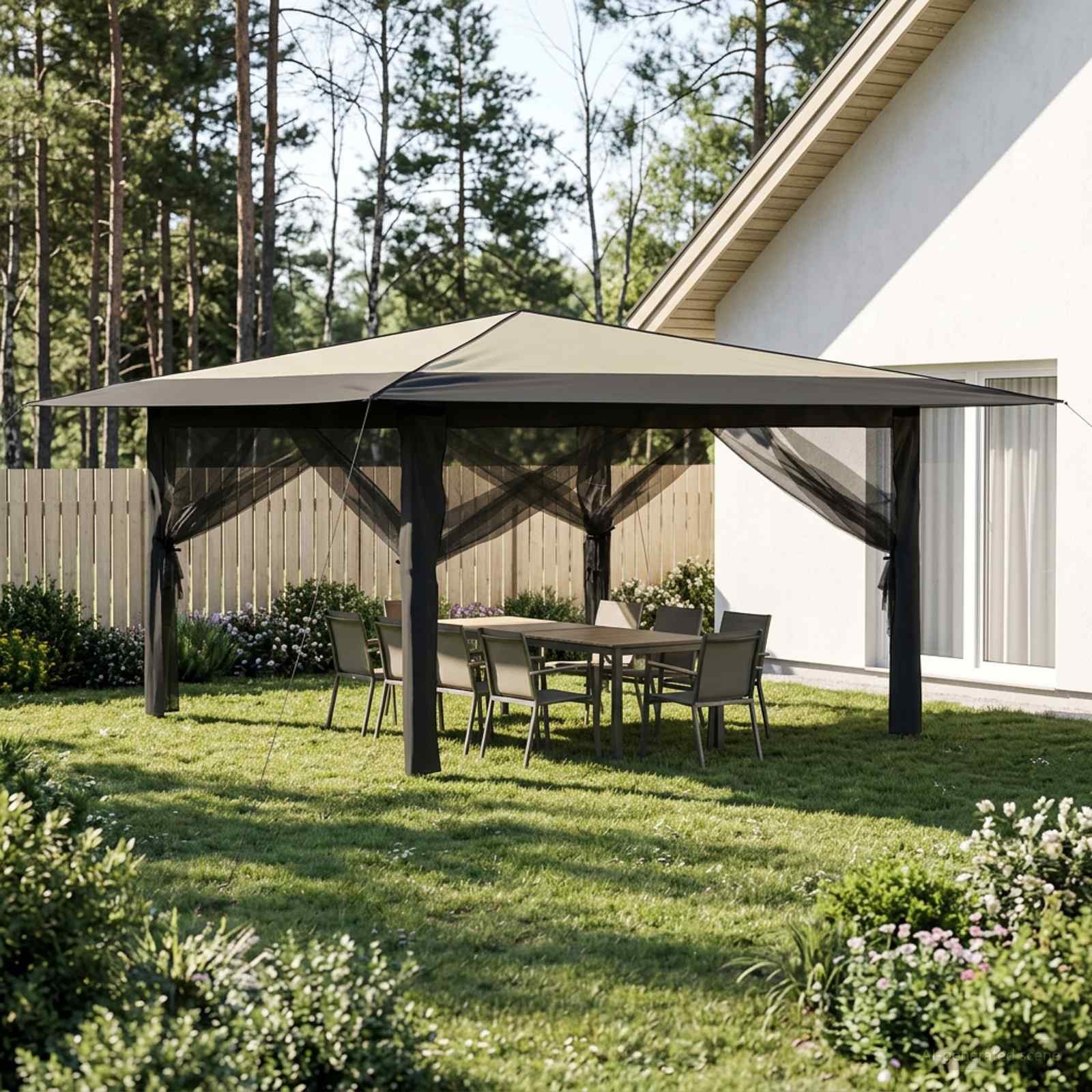 vidaXL Partyzelt Pavillon mit 4 Seitenwänden 4 x 4 m Creme und Anthrazit