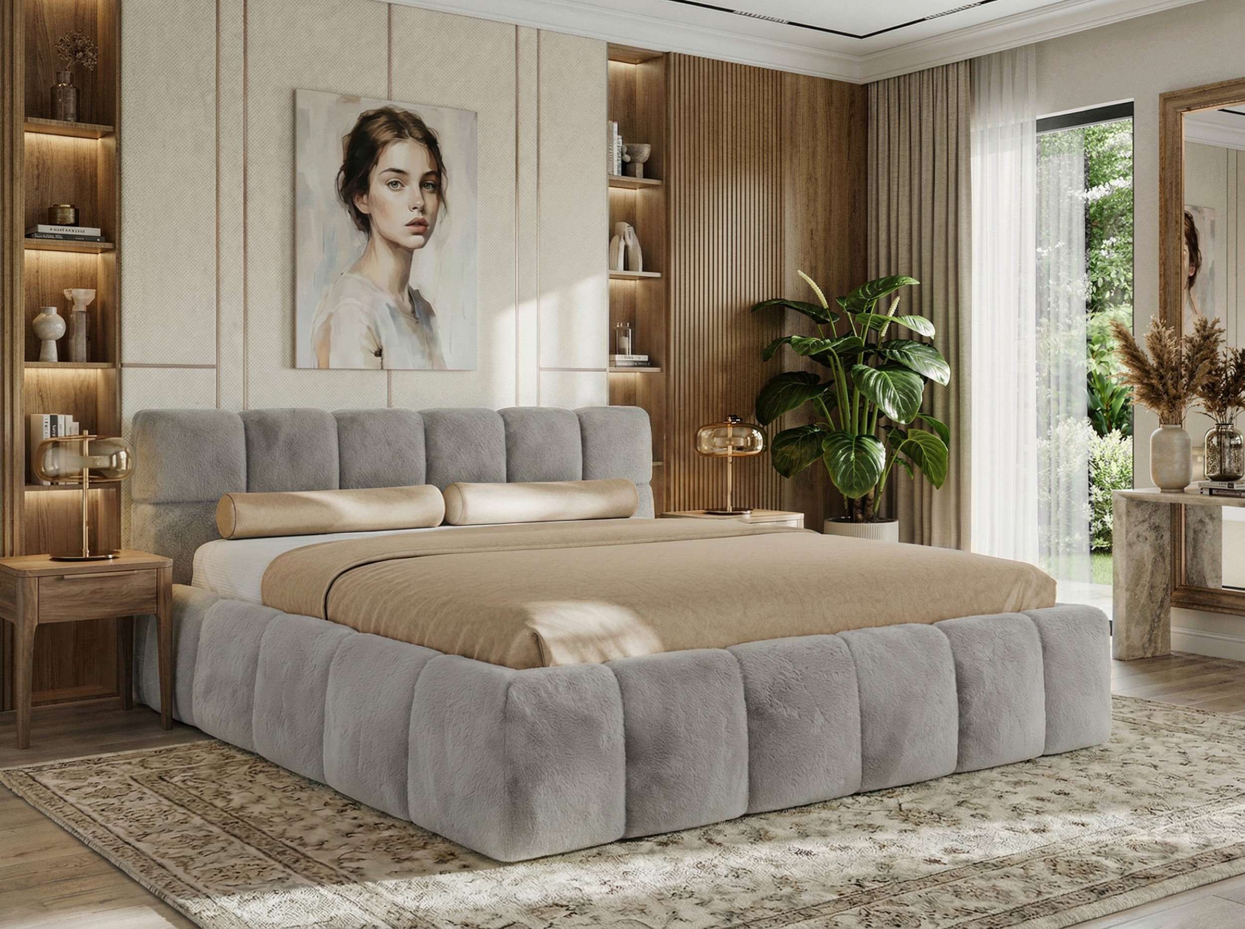 MKS MÖBEL Polsterbett NIRA Classic (Designerbett mit Bettkasten, skulpturale Polster), Lattenrost integriert, 140–200x200 cm