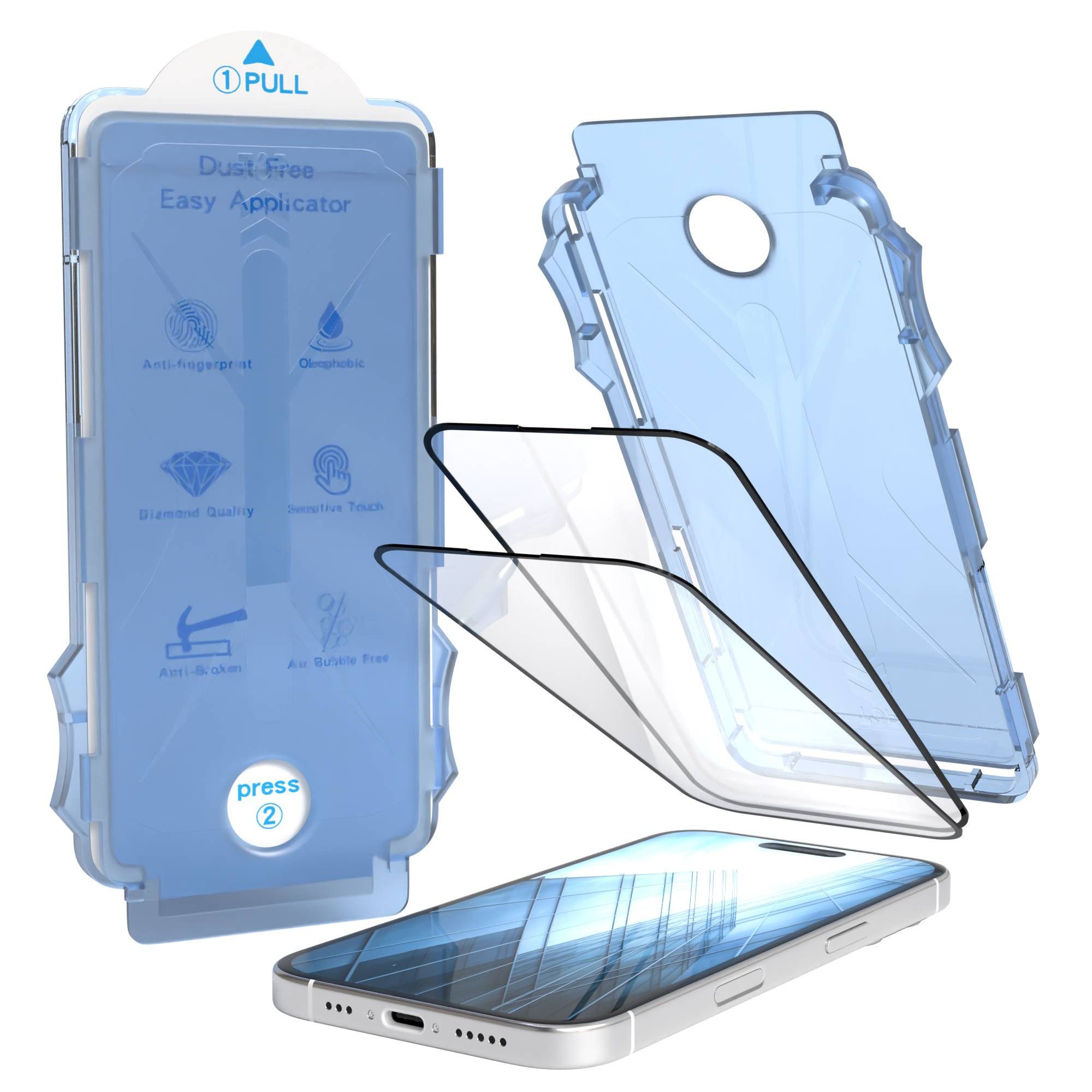 EAZY CASE Displayschutzfolie 2x Displayschutz für iPhone 16 Modelle für Apple iPhone 16, 2er Set, Display Schutzglas iPhone 16, 2er Set Displayfolie Klar Hartglas 0,7mm