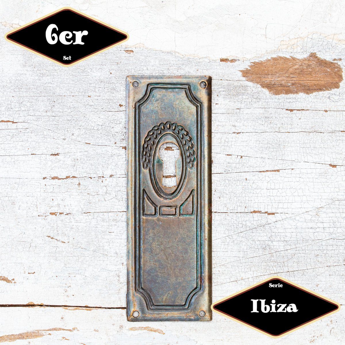 Antikas Möbelbeschlag Schlüsselplatte,Serie"Ibiza",6er Pack, Eisen in Messing